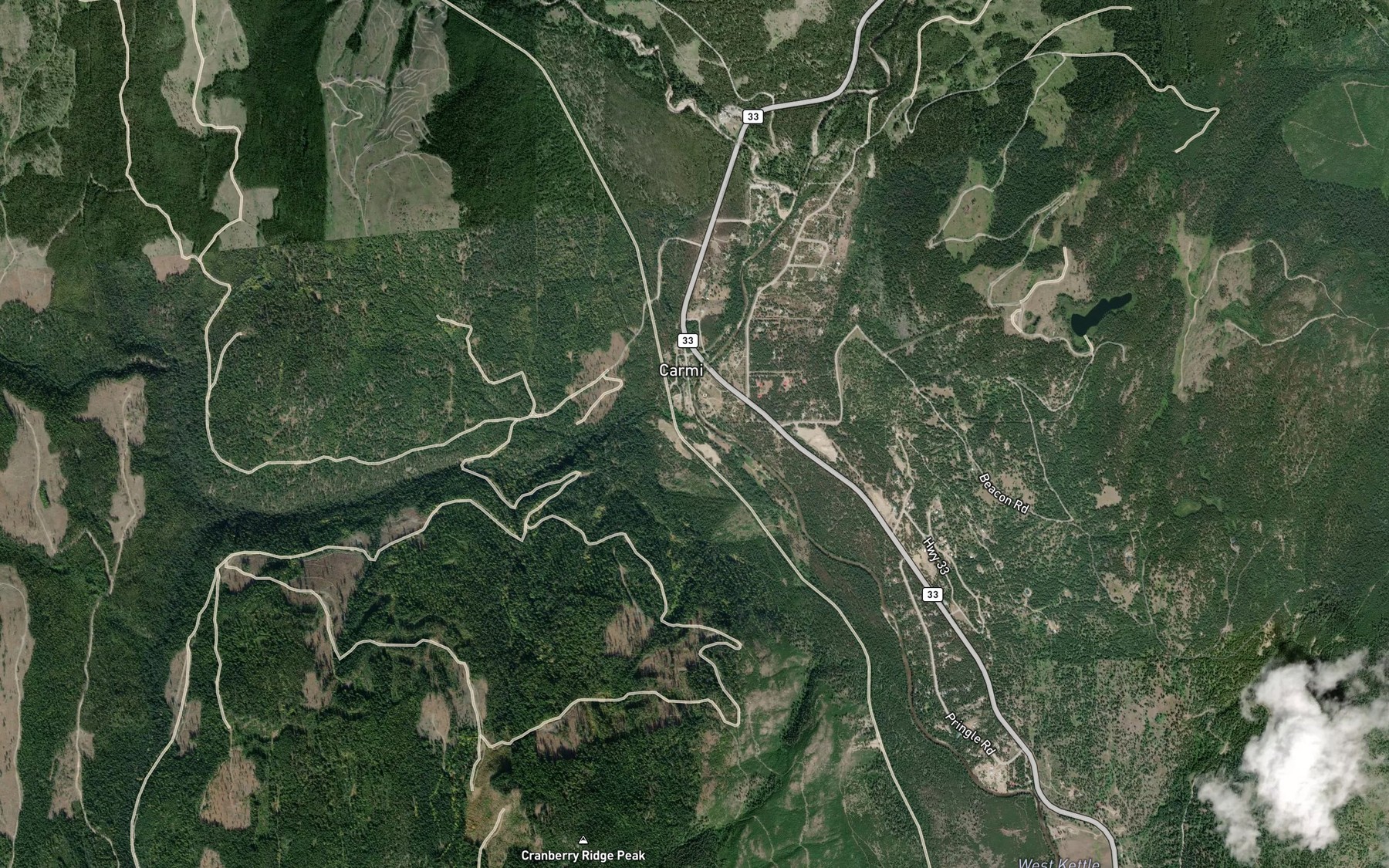 Satellite map of the Carmi Creek