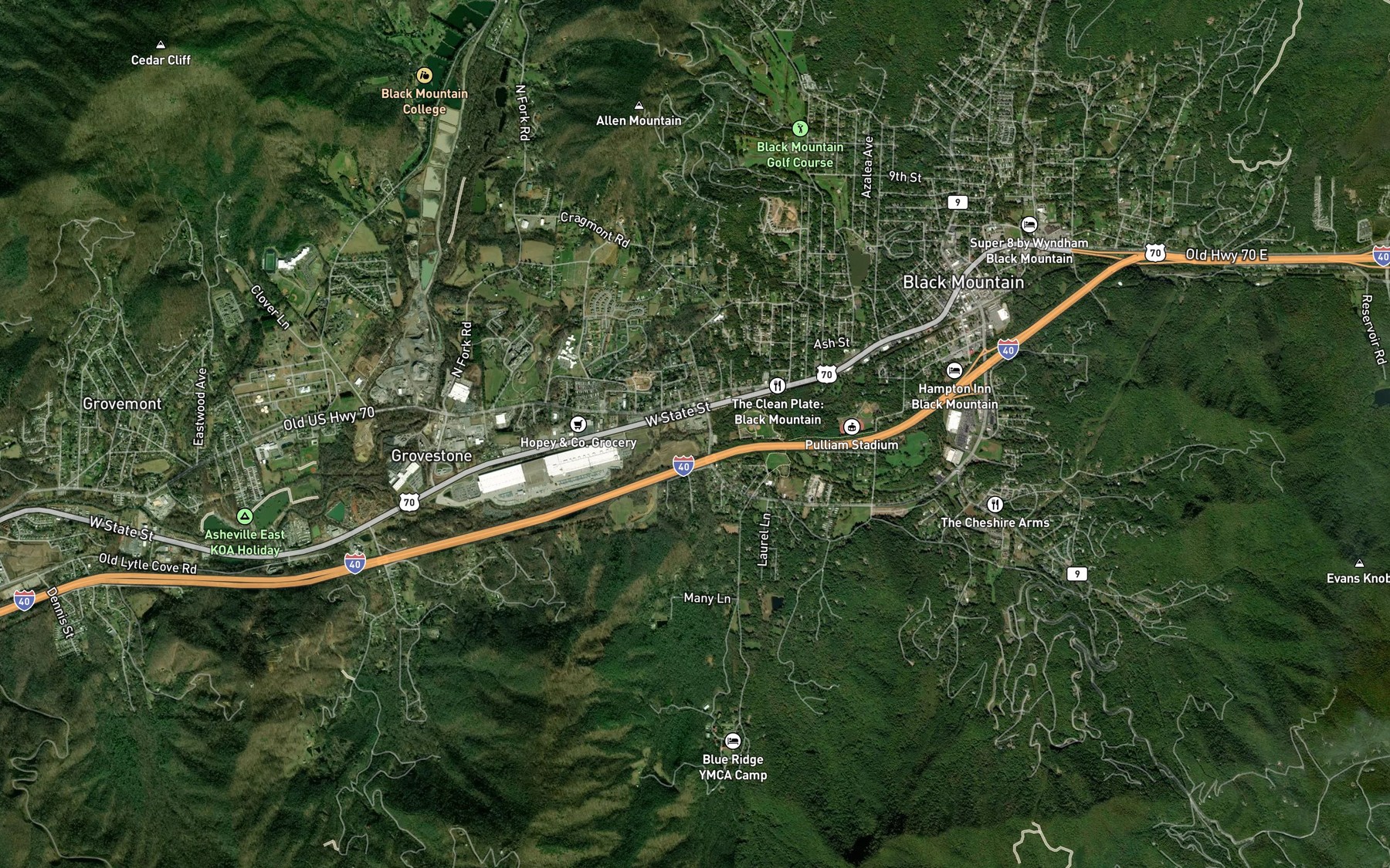Satellite map of the Wolfpit Branch