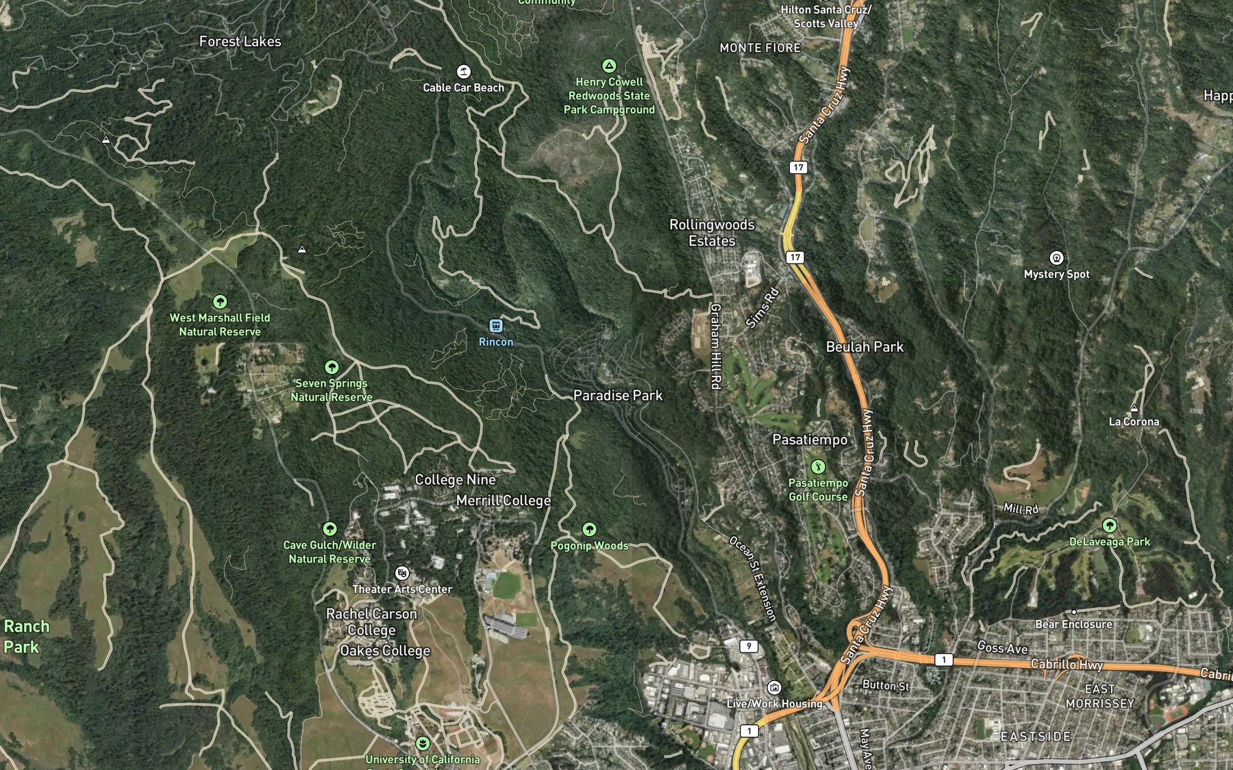 Satellite map of the Powder Mill Creek
