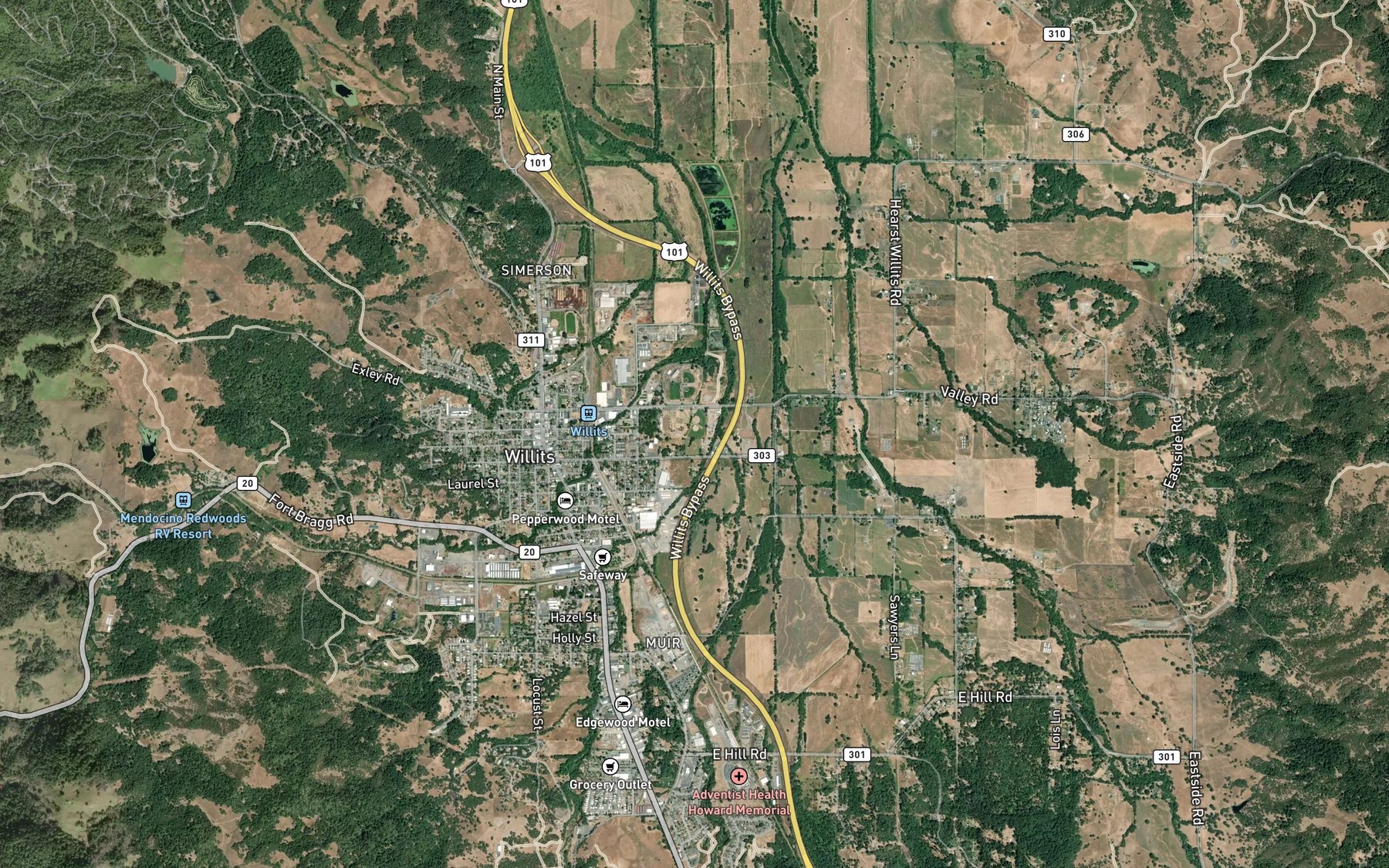 Satellite map of the Haehl Creek