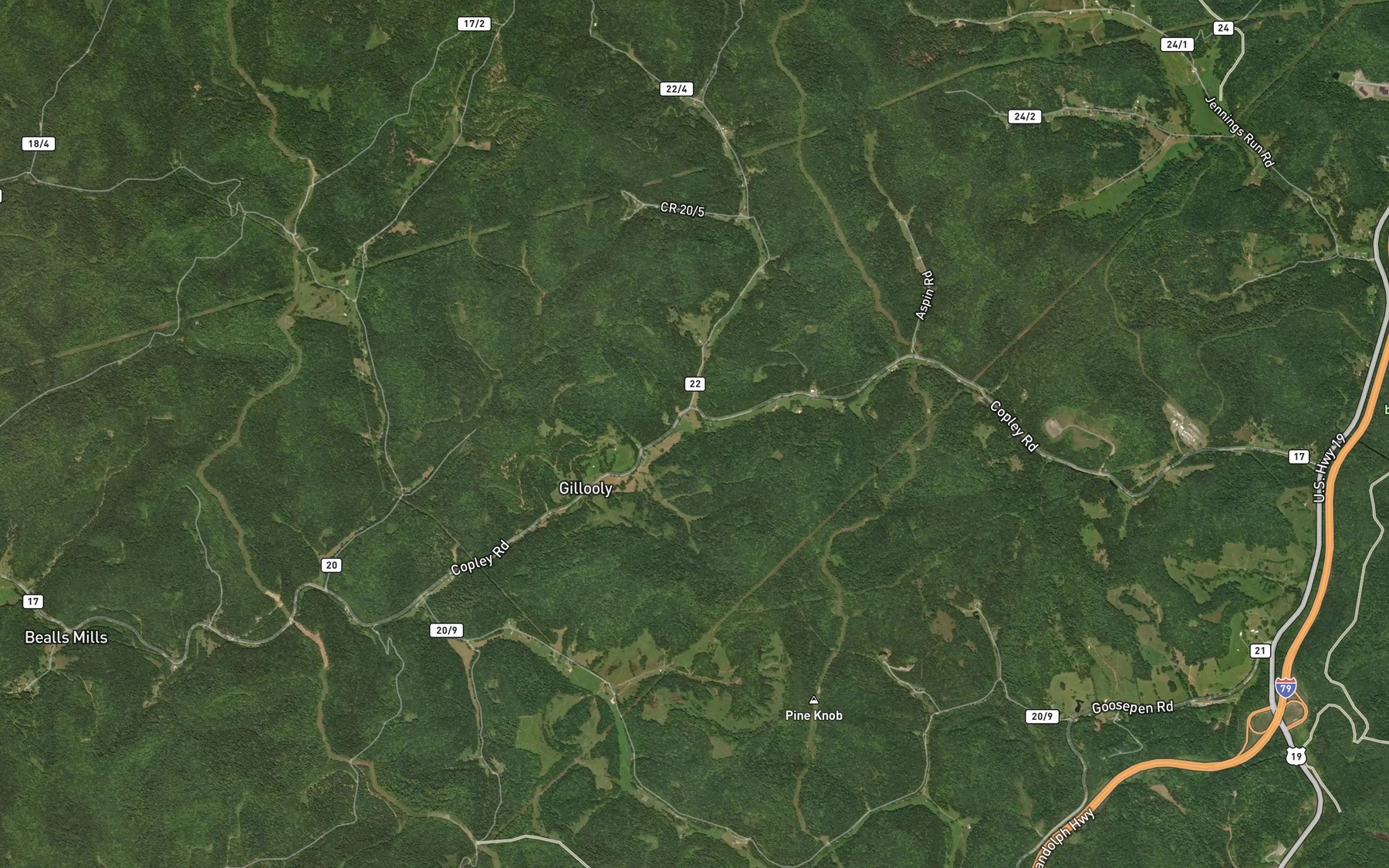 Satellite map of the Wolfpen Run