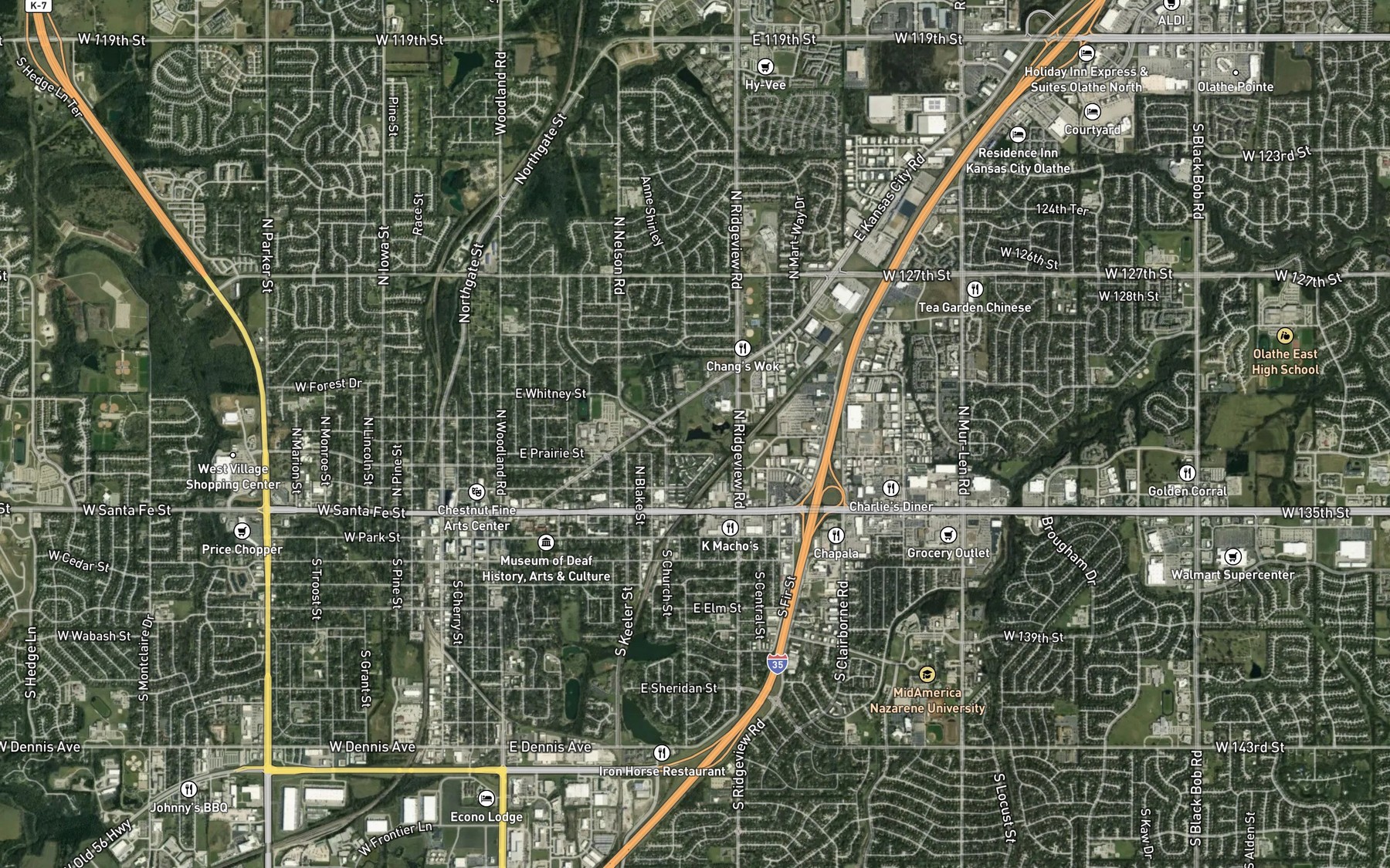 Satellite map of the Olathe Kansas City Road Park Pond