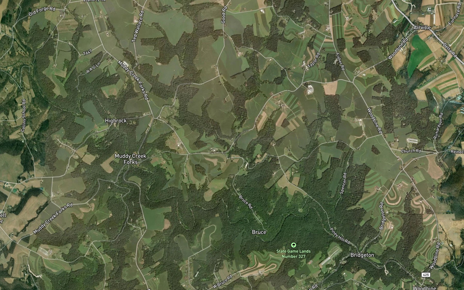Satellite map of the West Branch Toms Run