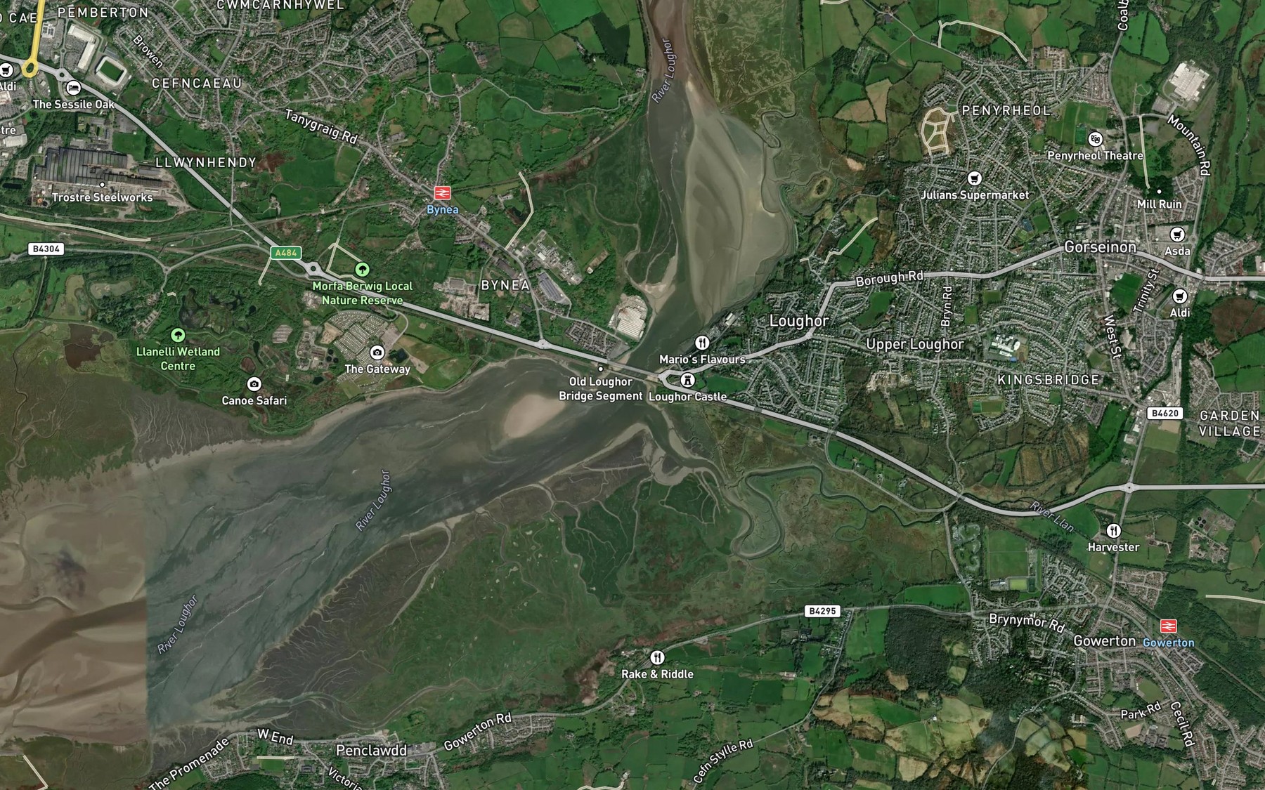 Satellite map of the River Loughor