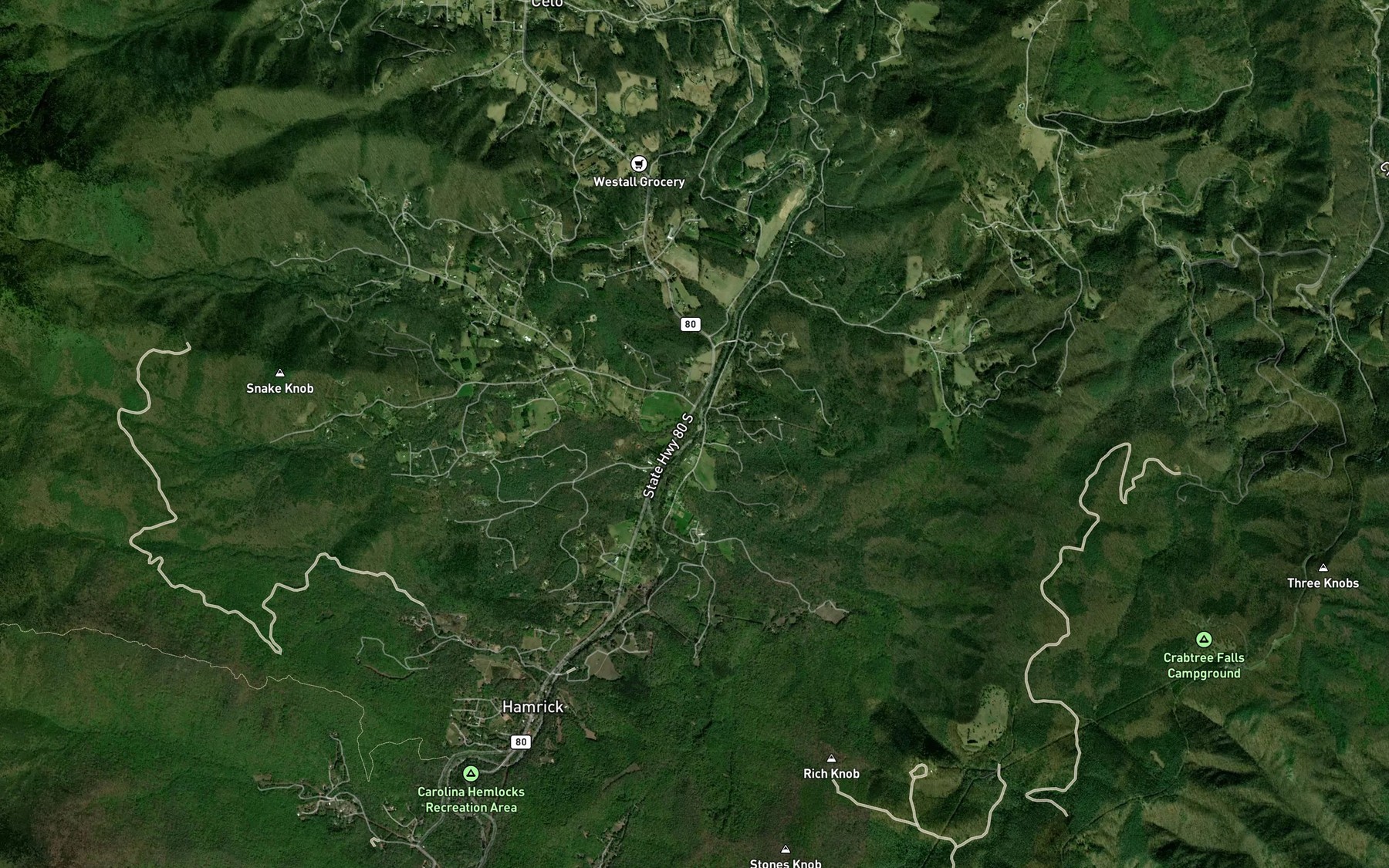 Satellite map of the Hannah Branch