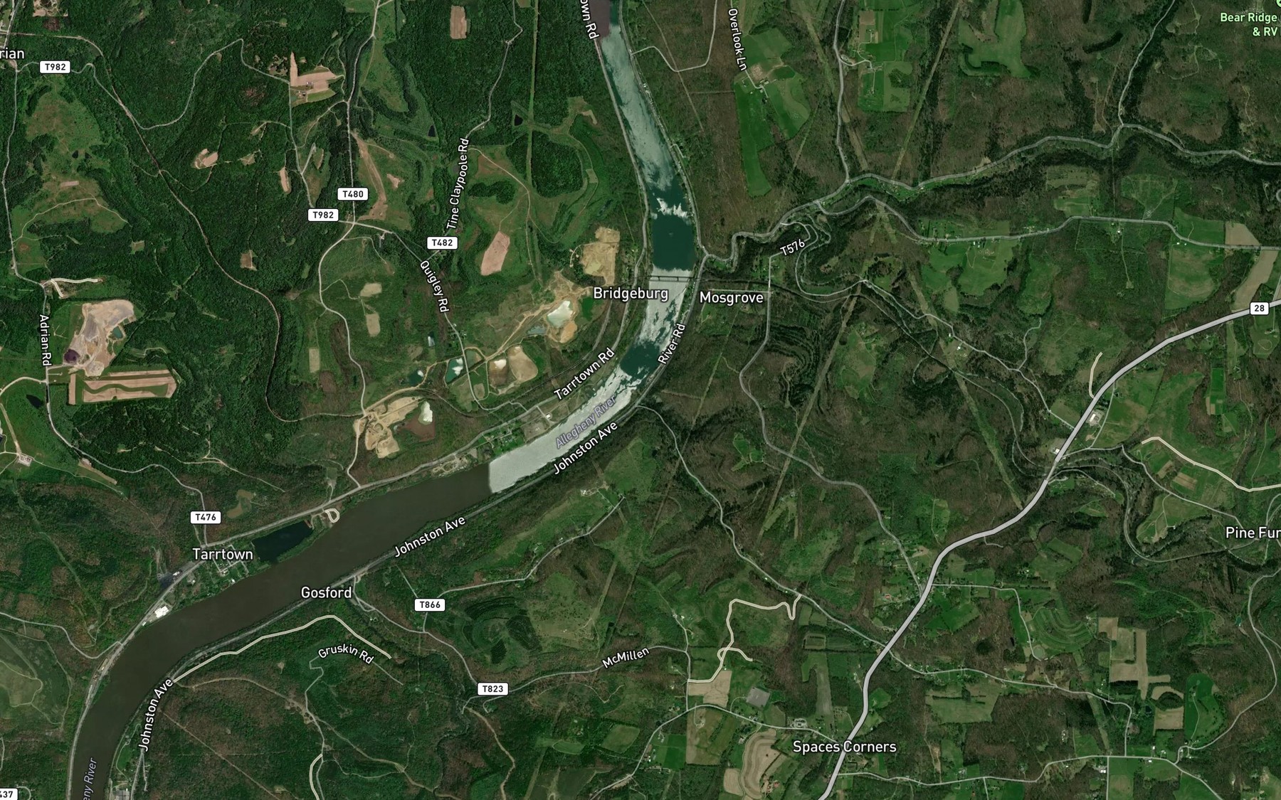 Satellite map of the Hays Run