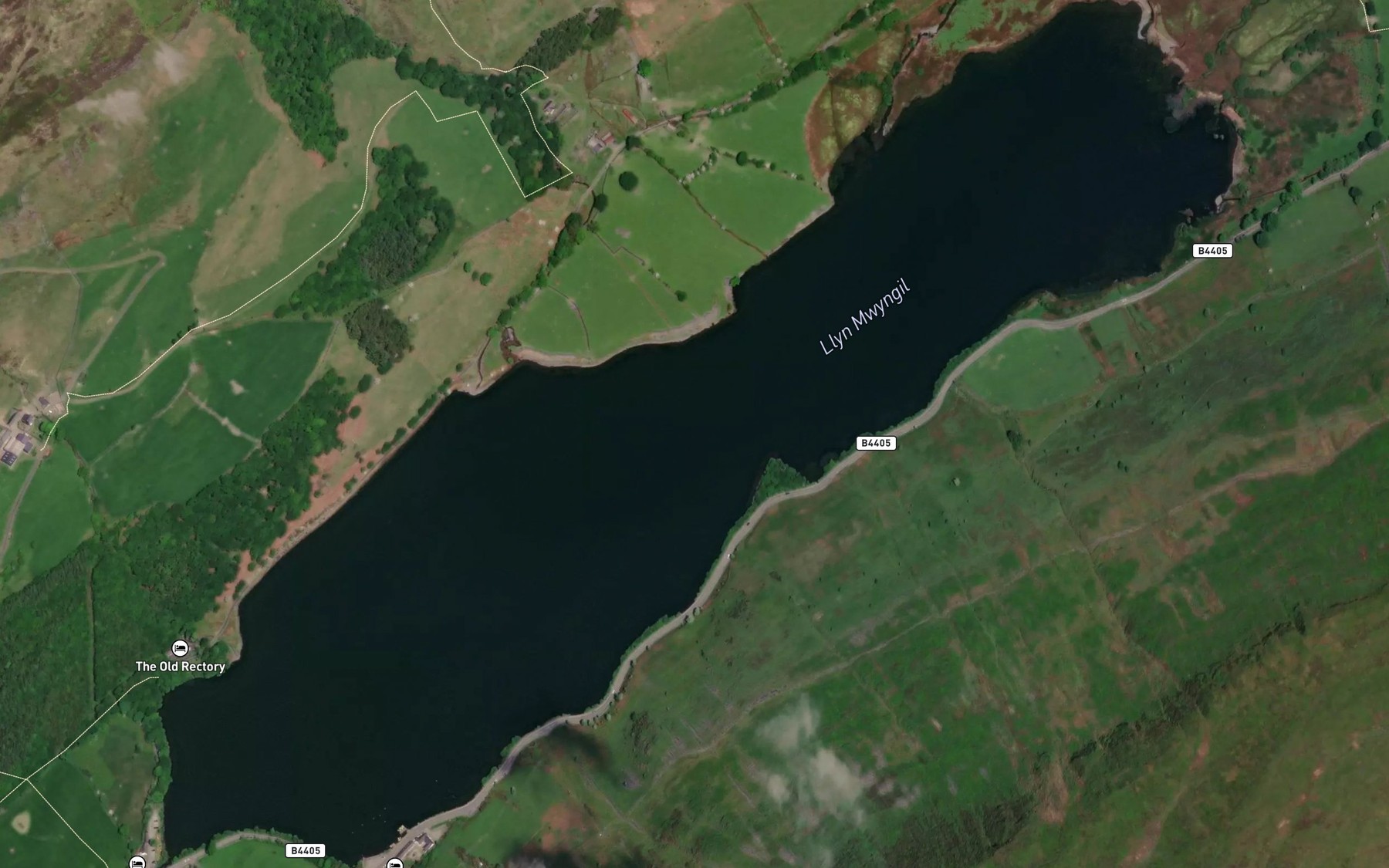 Satellite map of the Llyn Mwyngi