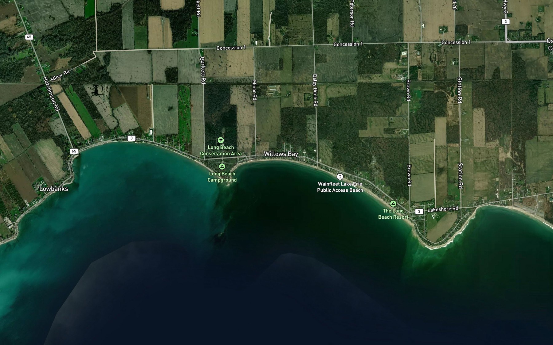 Satellite map of the Willow Bay