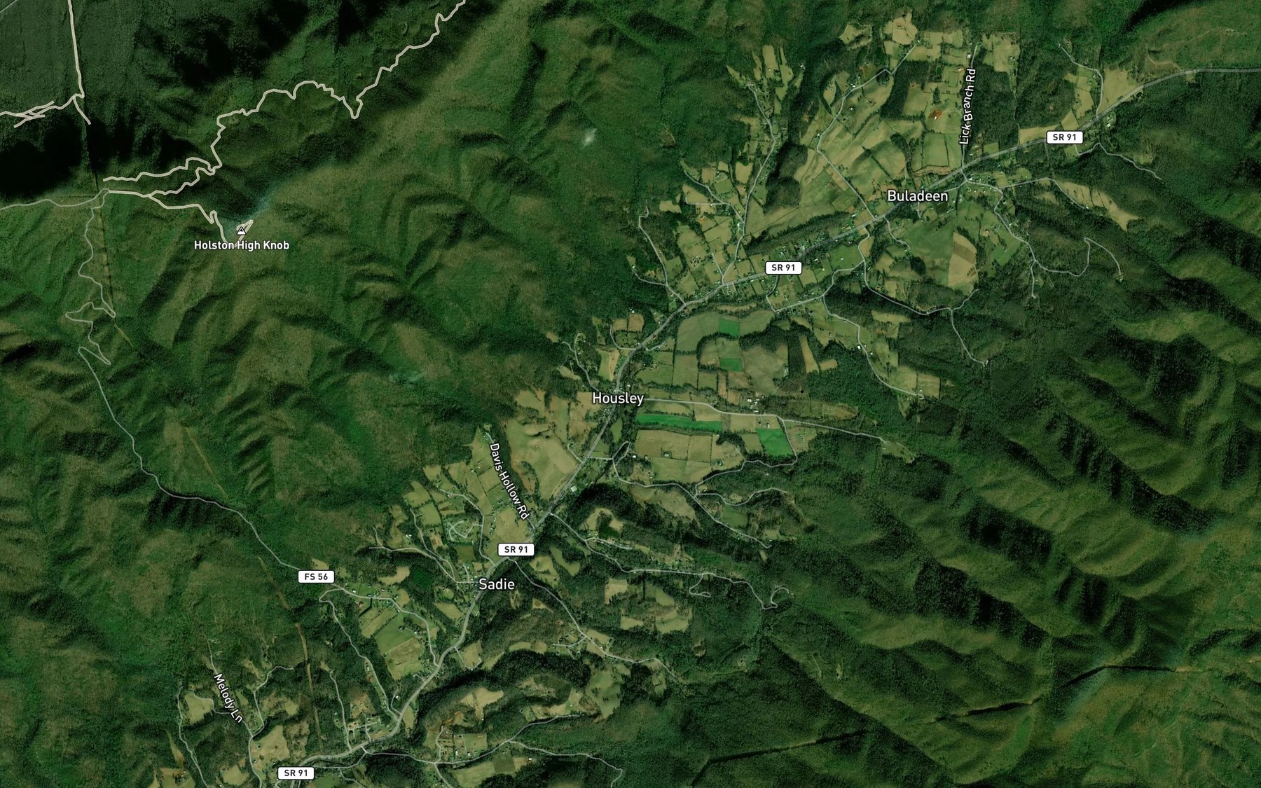 Satellite map of the Dugger Branch