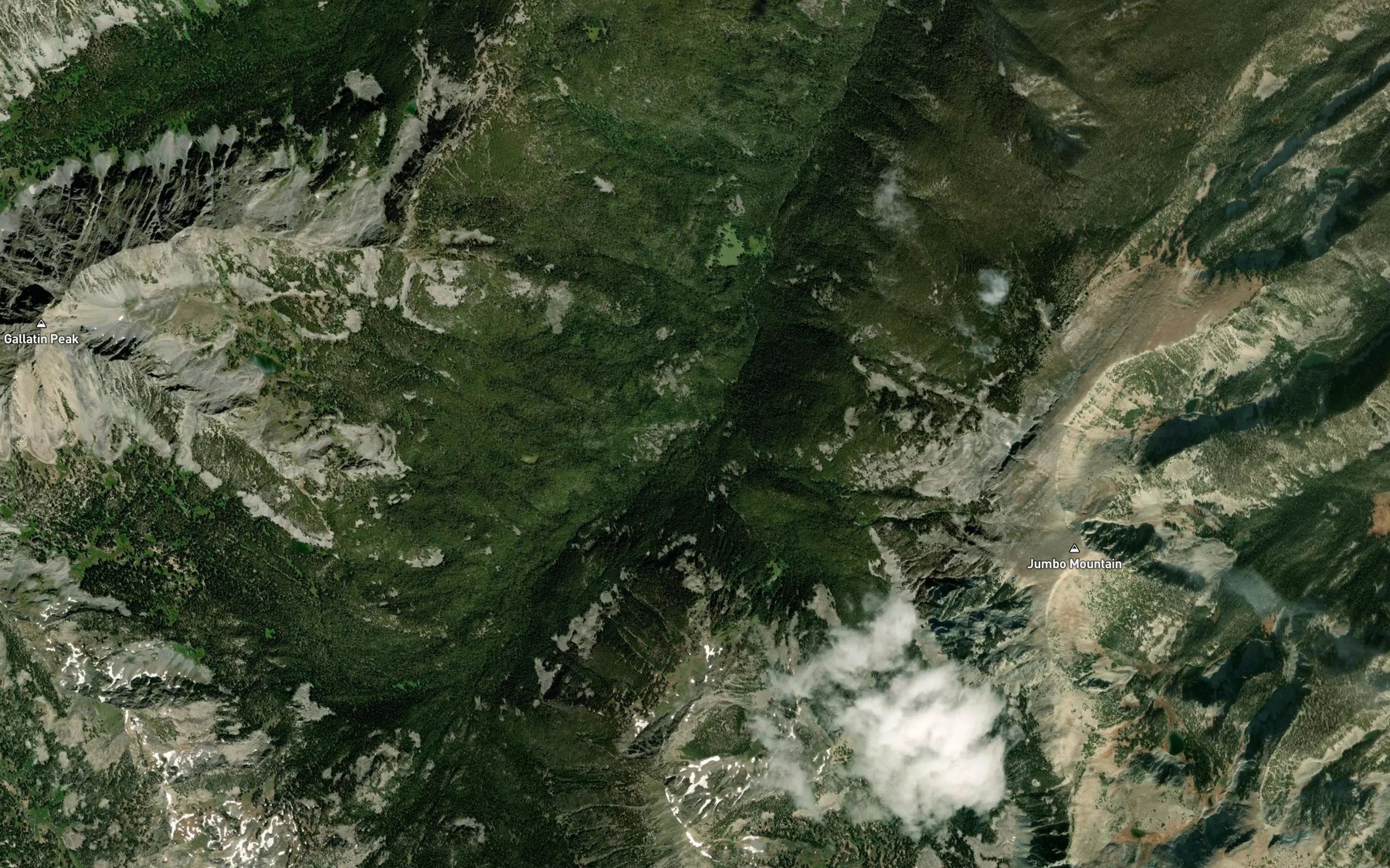 Satellite map of the South Fork Hell Roaring Creek