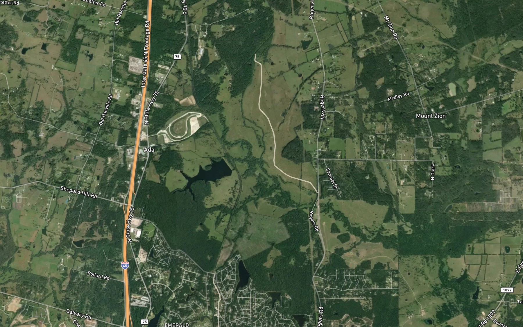 Satellite map of the Chicken Creek