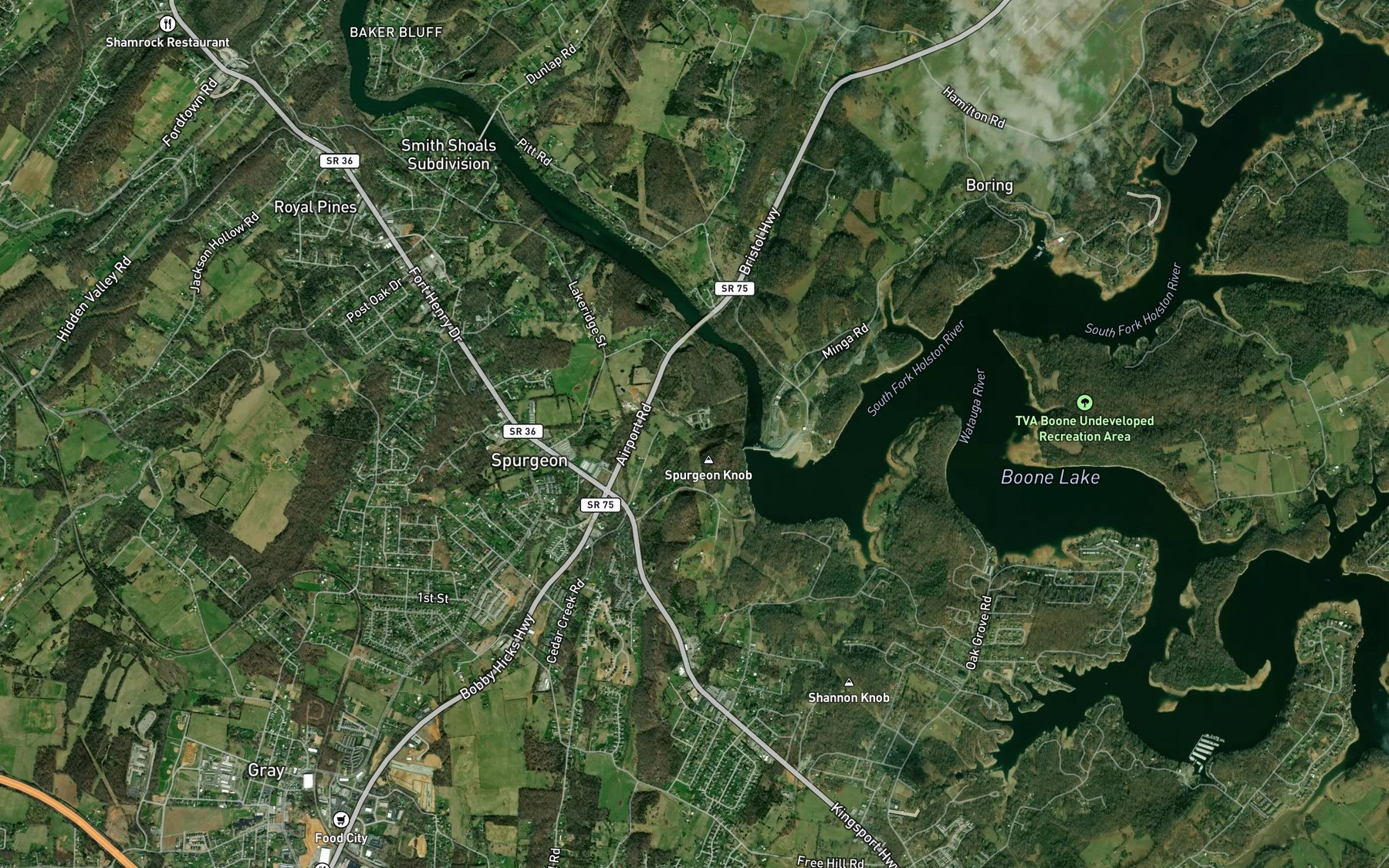 Satellite map of the Cedar Creek