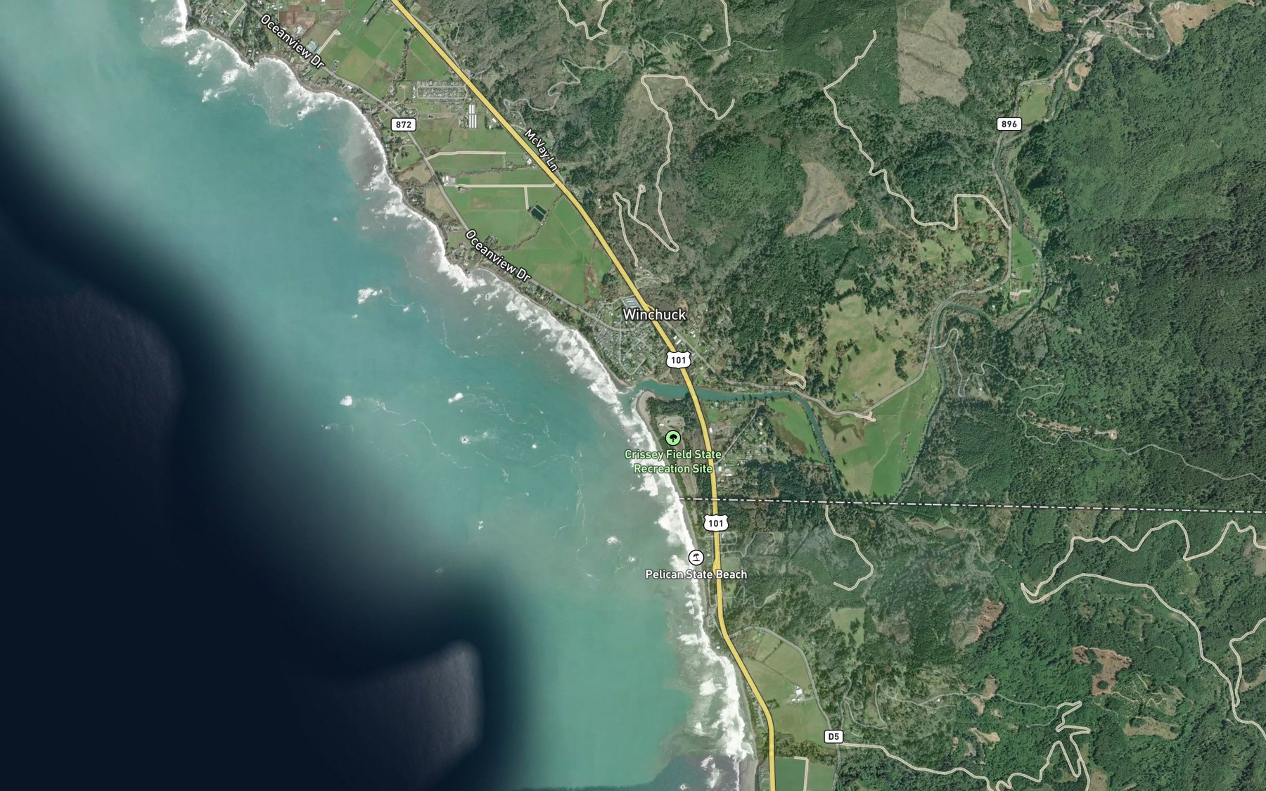 Satellite map of the Winchuck River
