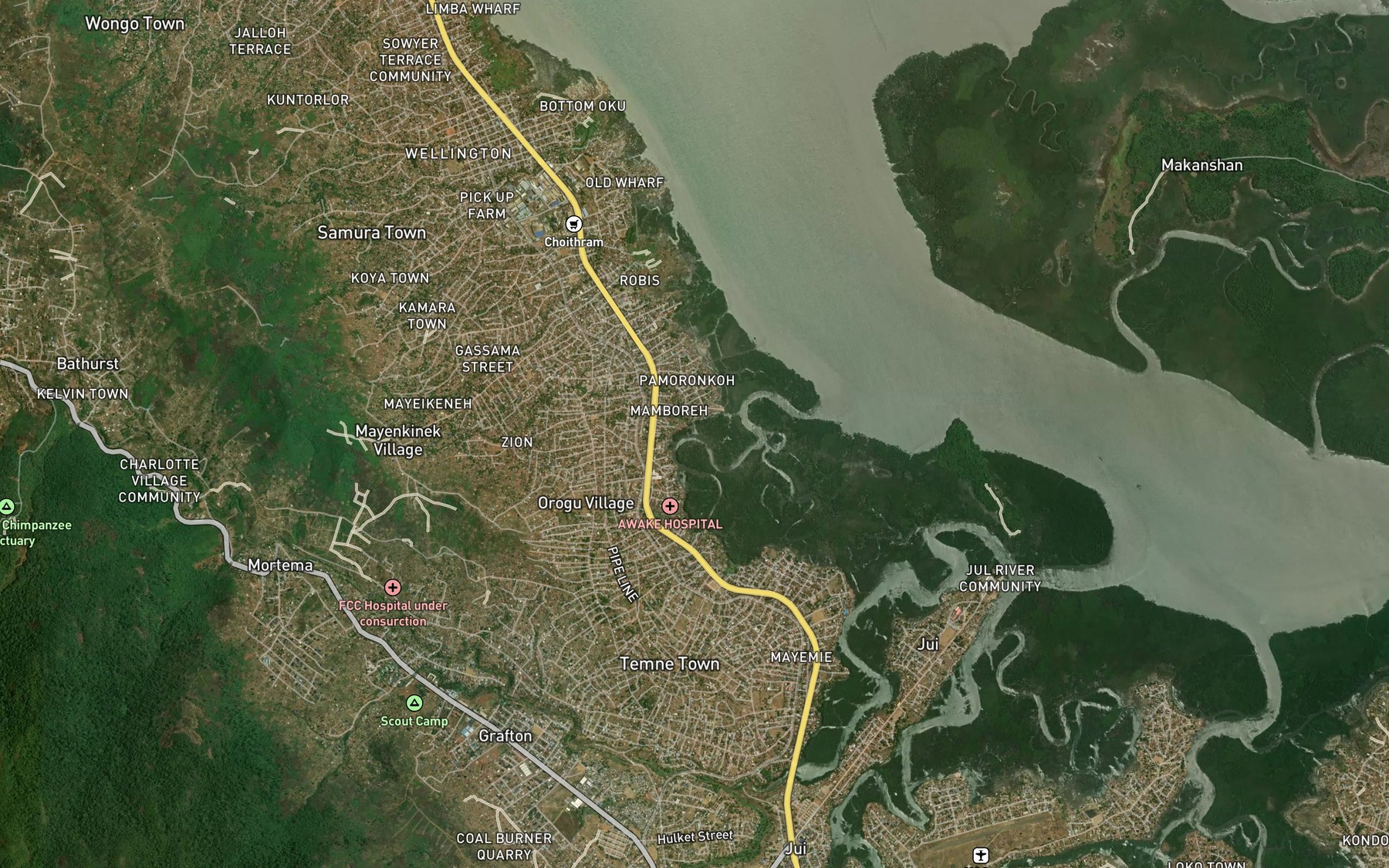 Satellite map of the Kola Tree Brook