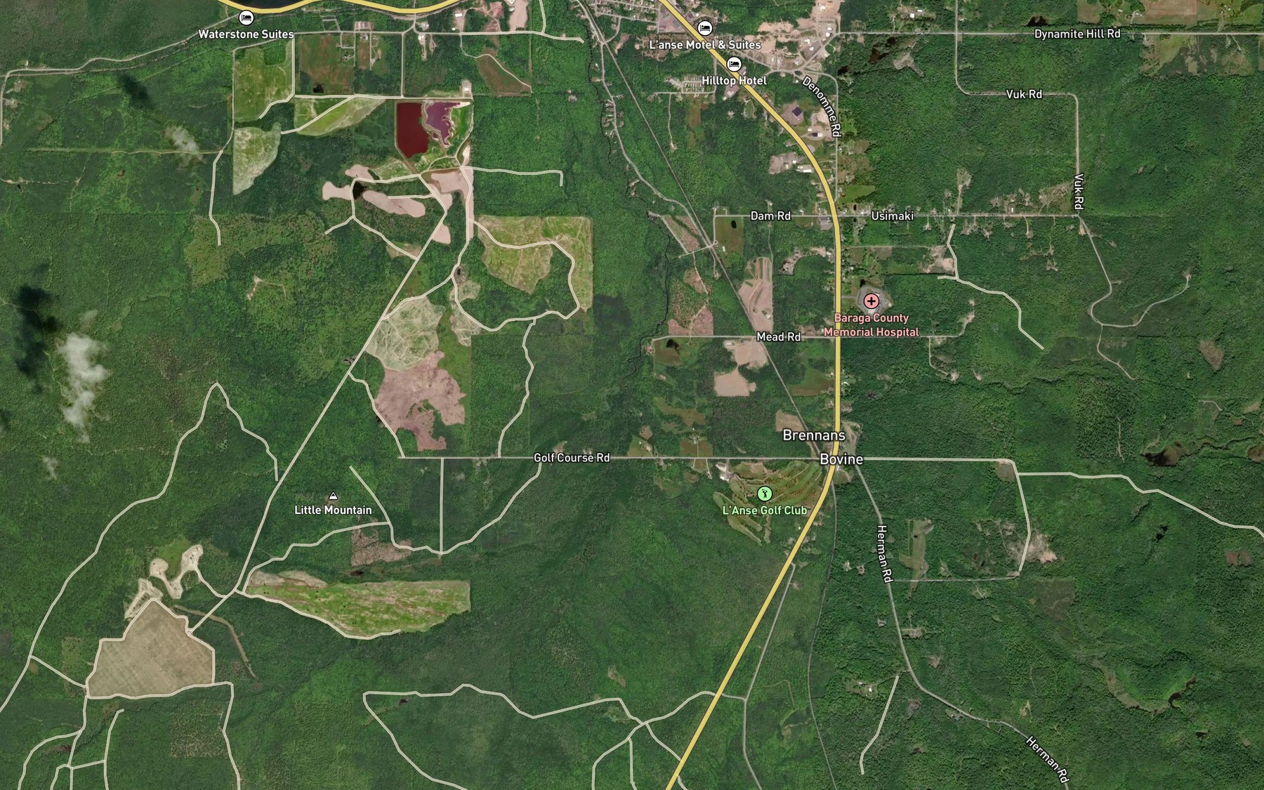 Satellite map of the Denomie Creek