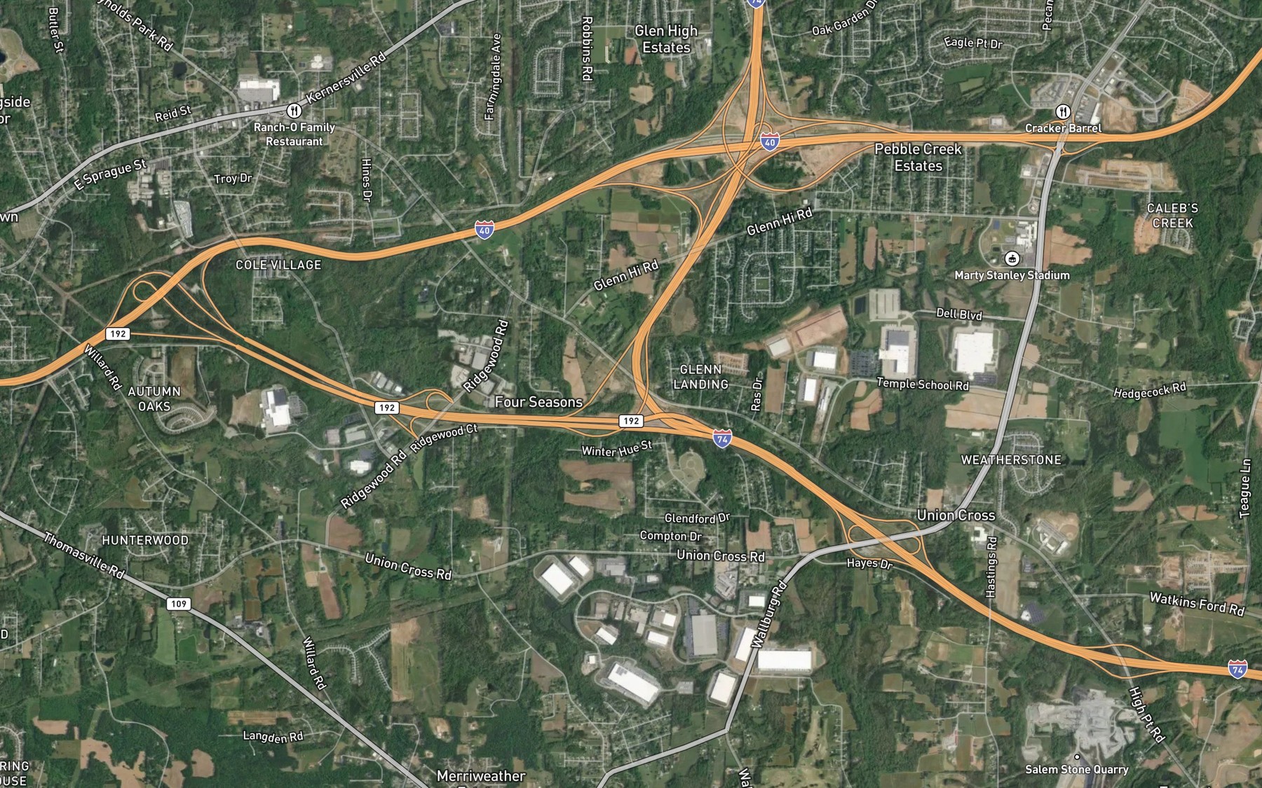 Satellite map of the Swaim Creek