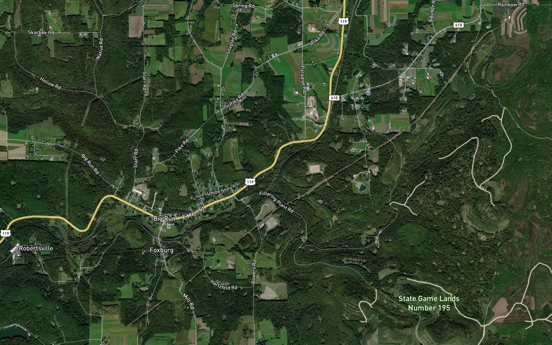 Satellite map of the Stump Creek