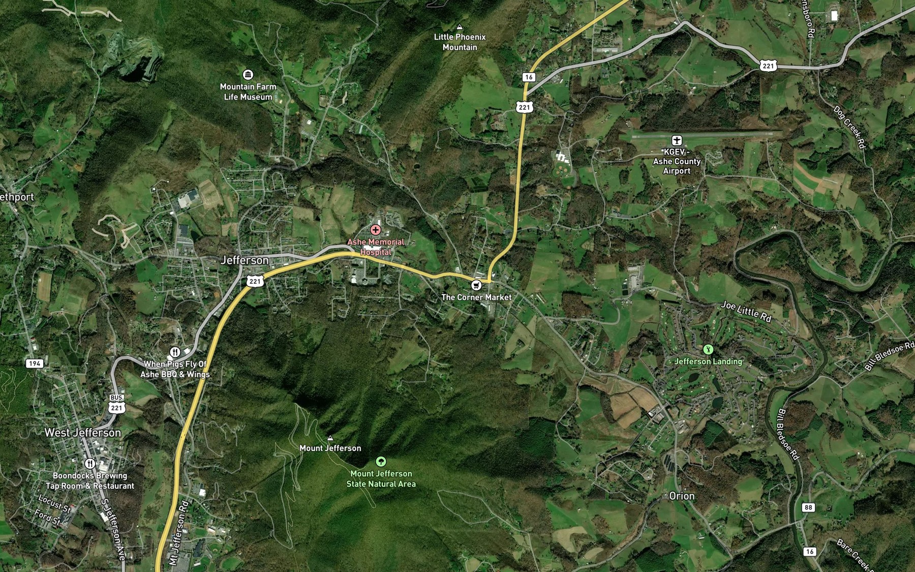 Satellite map of the Ezra Fork