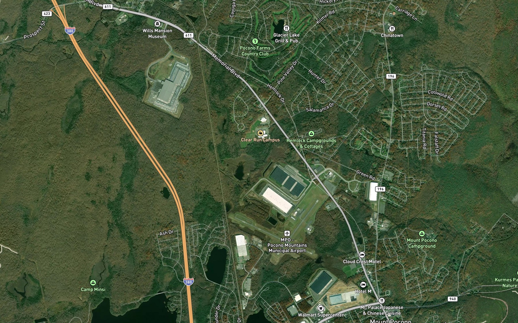 Satellite map of the Clear Run