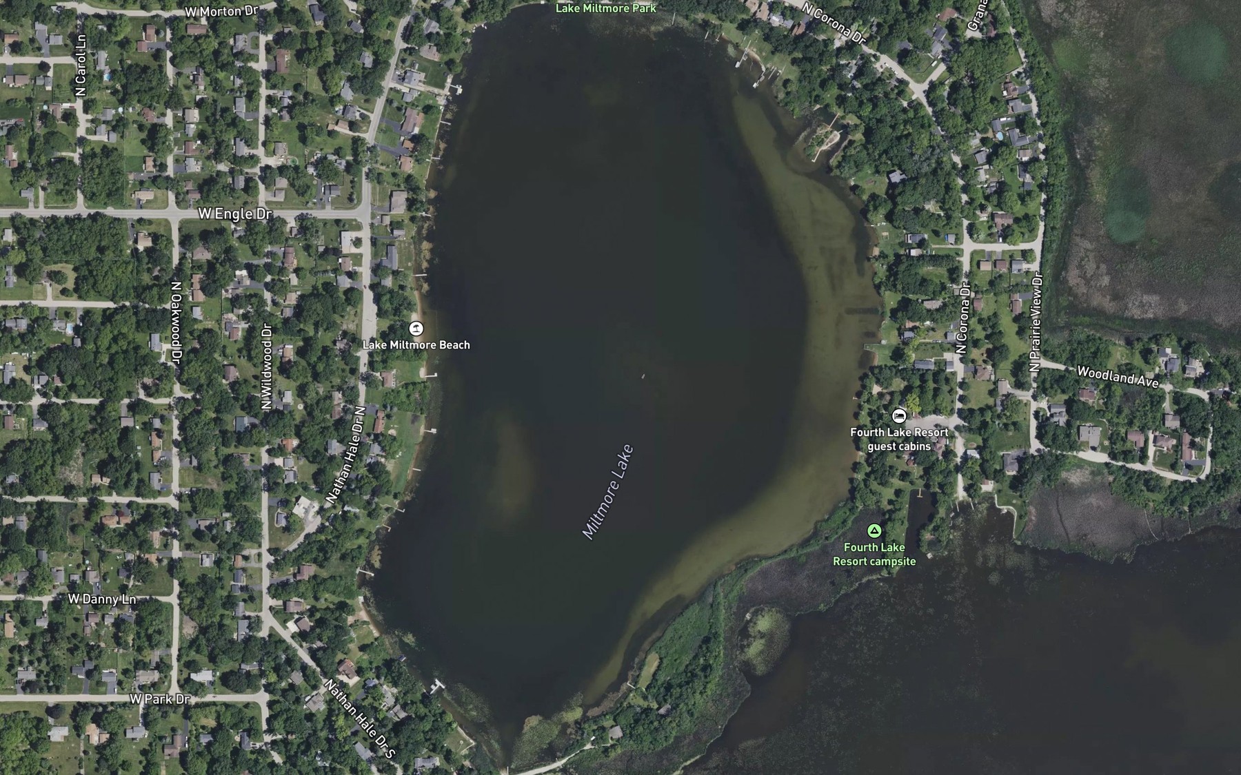 Satellite map of the Miltmore Lake