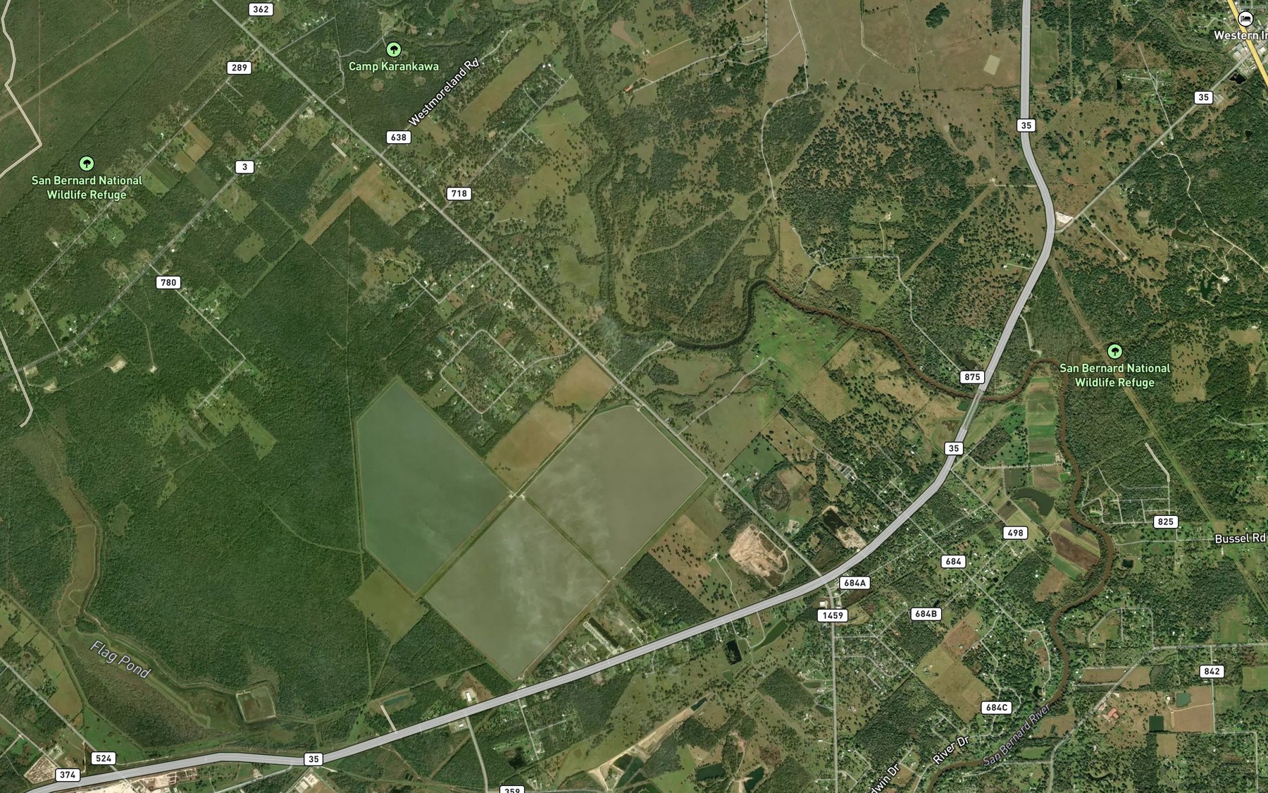 Satellite map of the San Bernard Reservoir Number 1