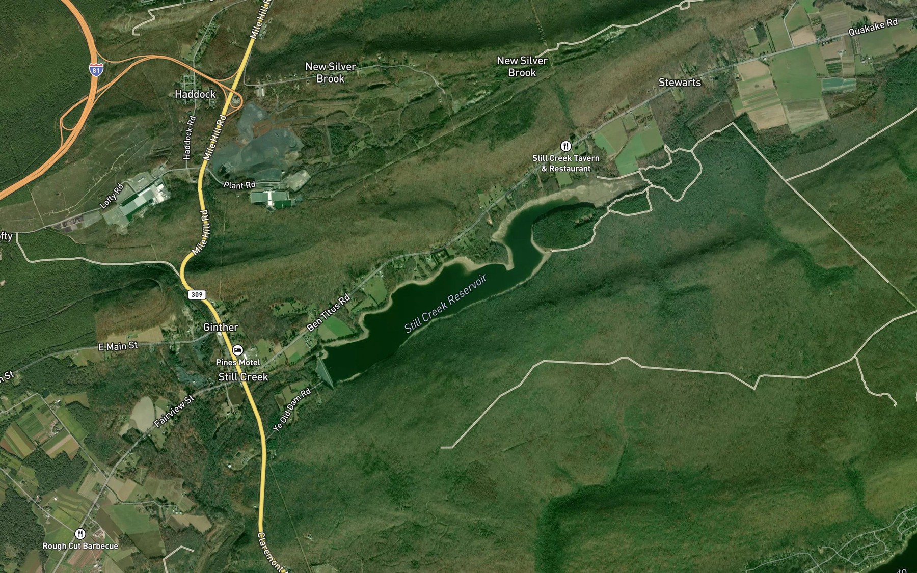 Satellite map of the Still Creek Reservoir
