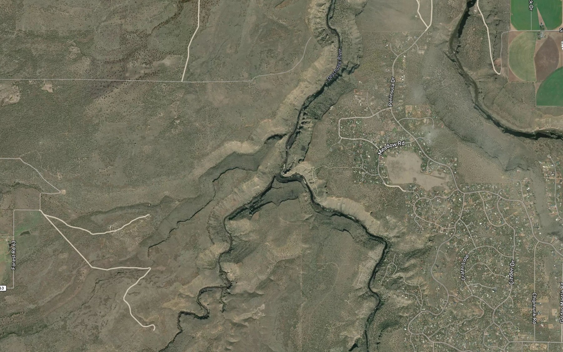 Satellite map of the Whychus Creek