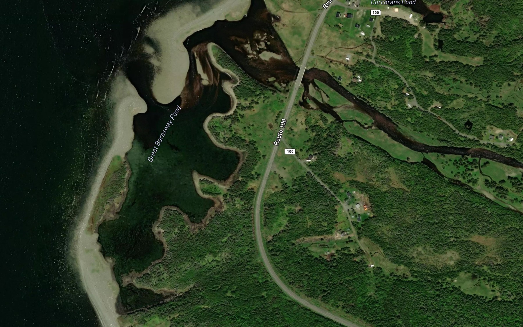 Satellite map of the Great Barasway Pond