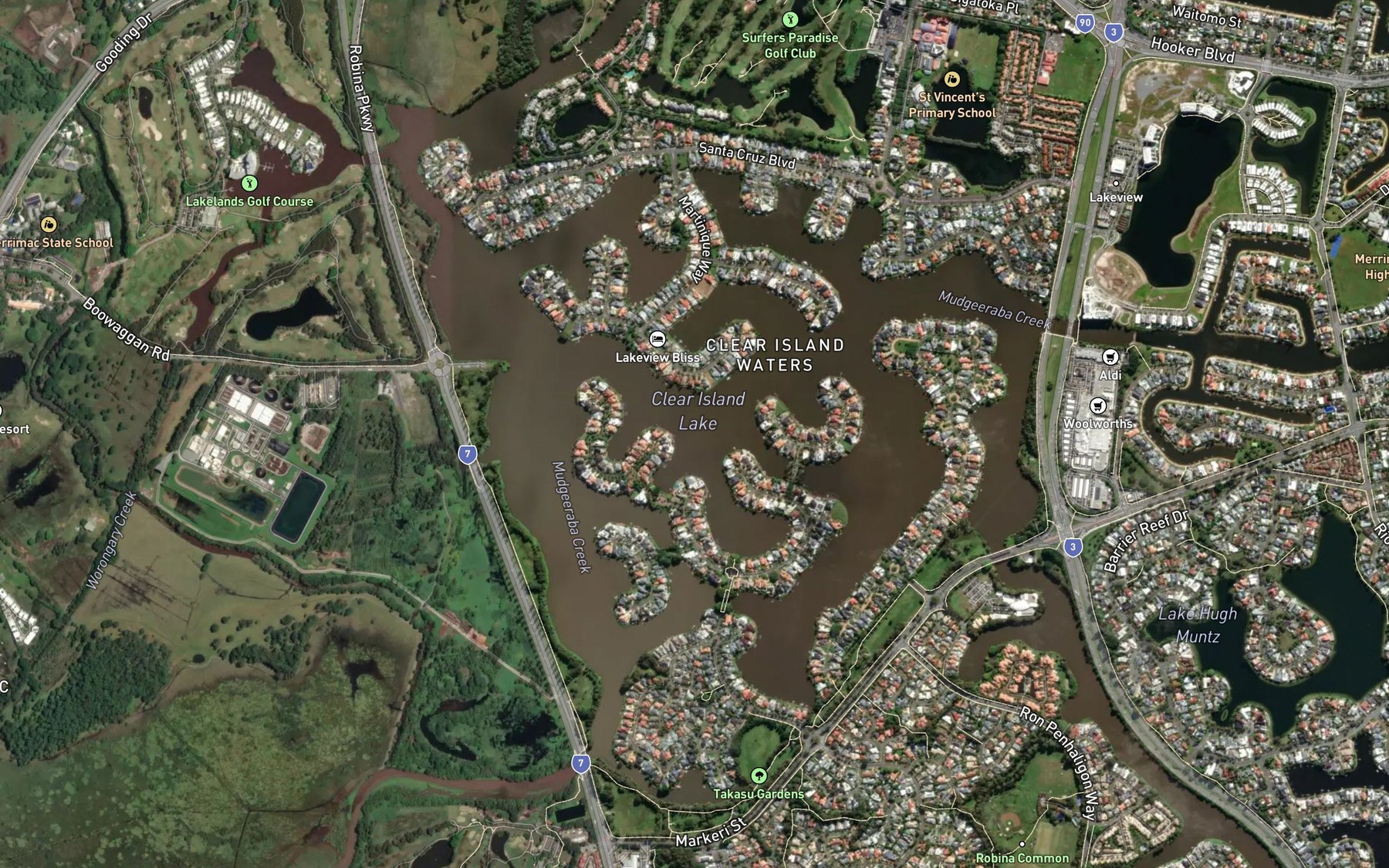 Satellite map of the Mudgeeraba Creek