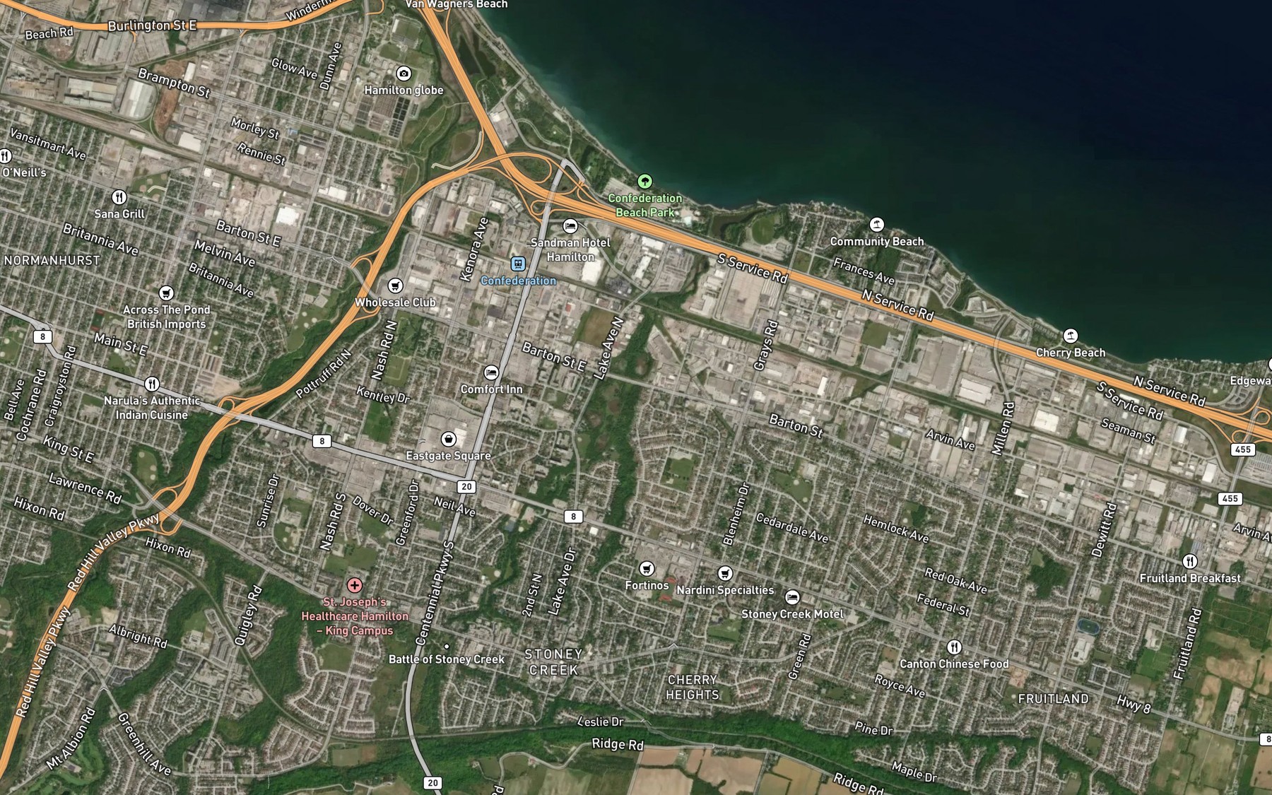 Satellite map of the Stoney Creek