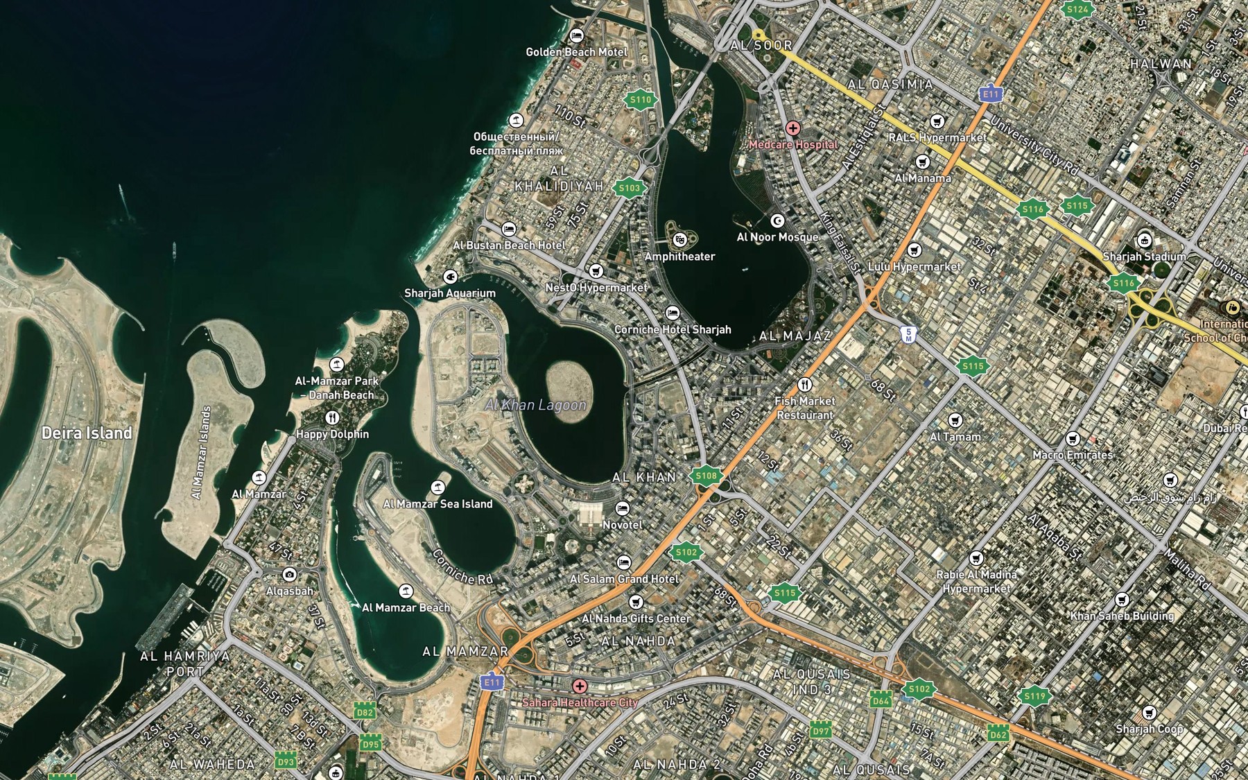 Satellite map of the Al Qasba Canal