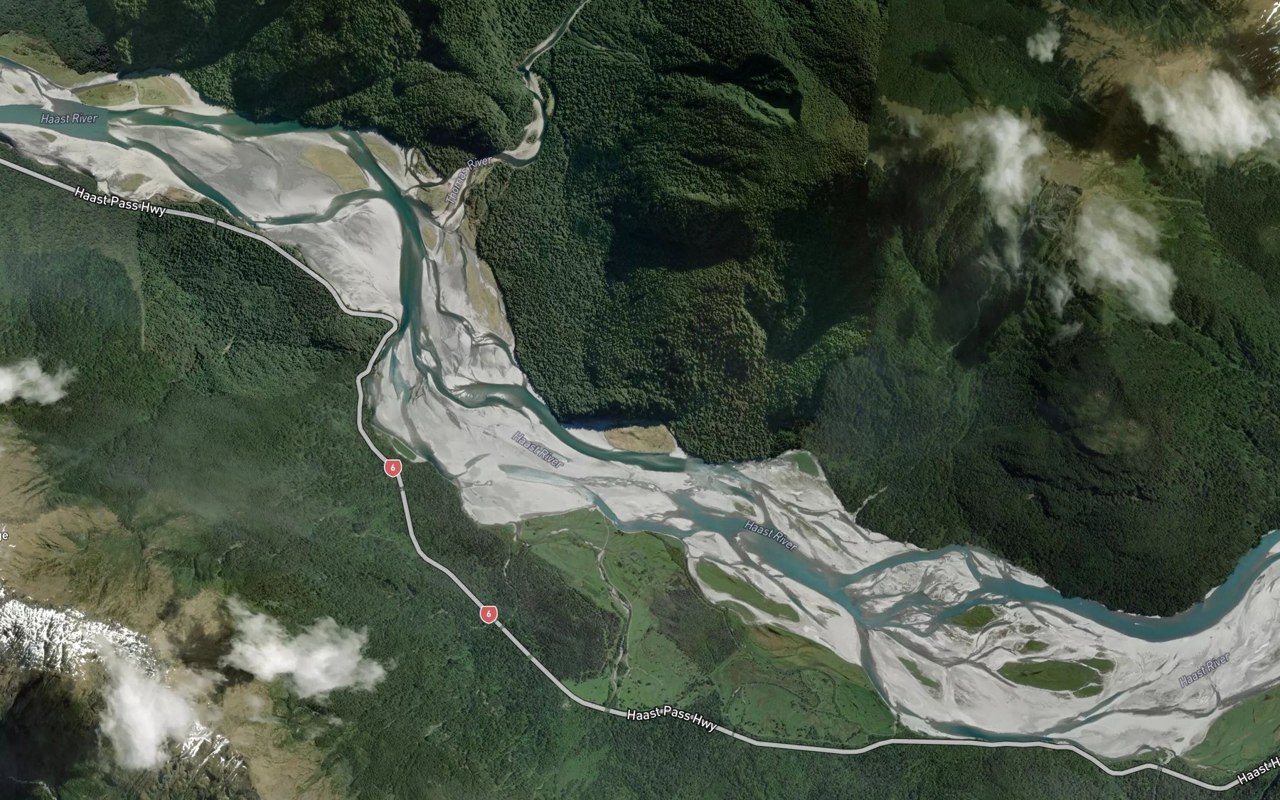 Satellite map of the Haast River