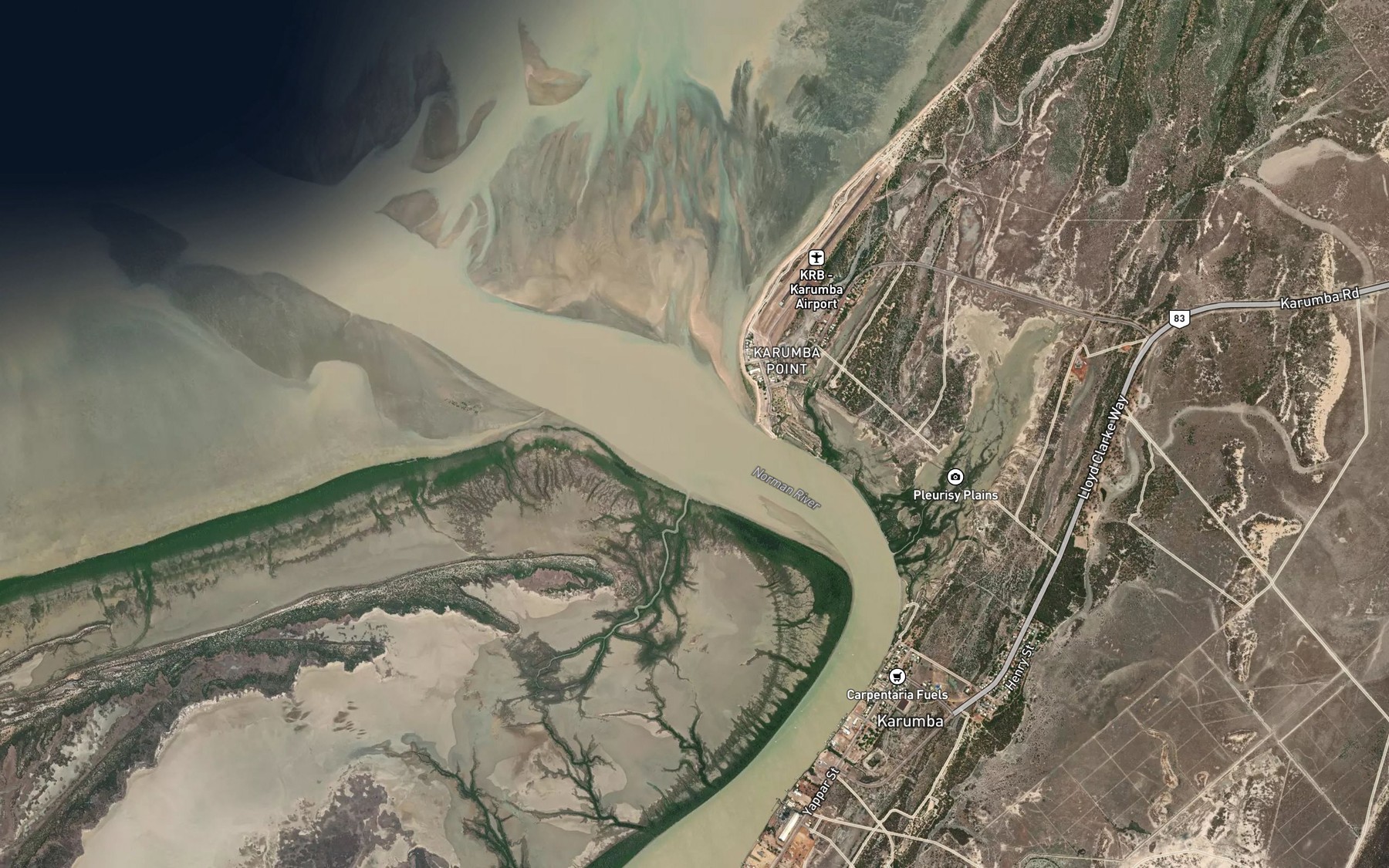 Satellite map of the Norman River