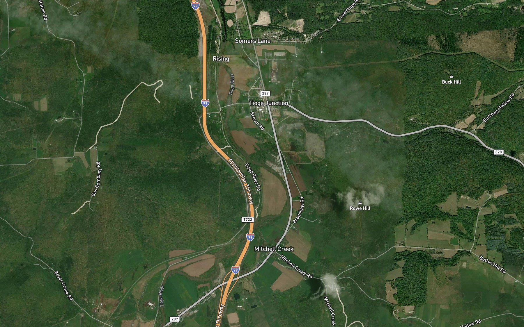 Satellite map of the Mutton Lane Creek