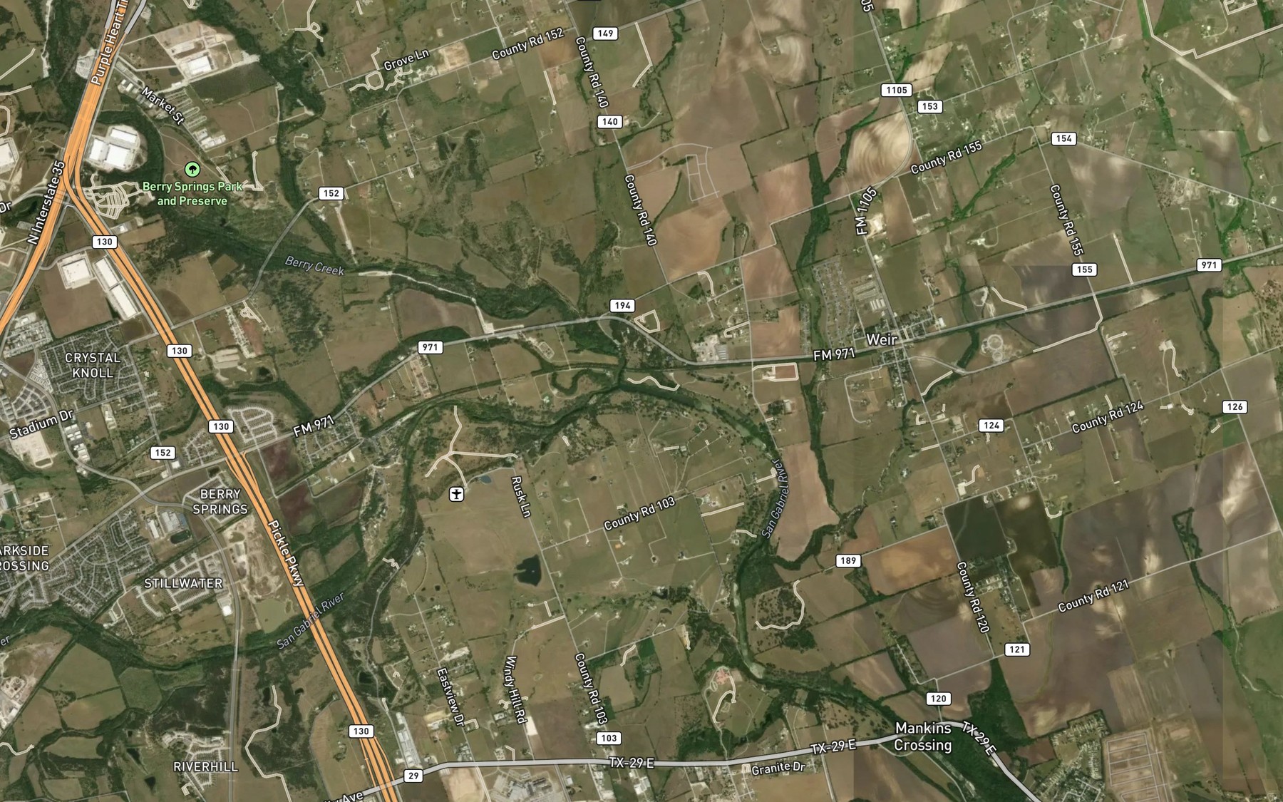 Satellite map of the Berry Creek
