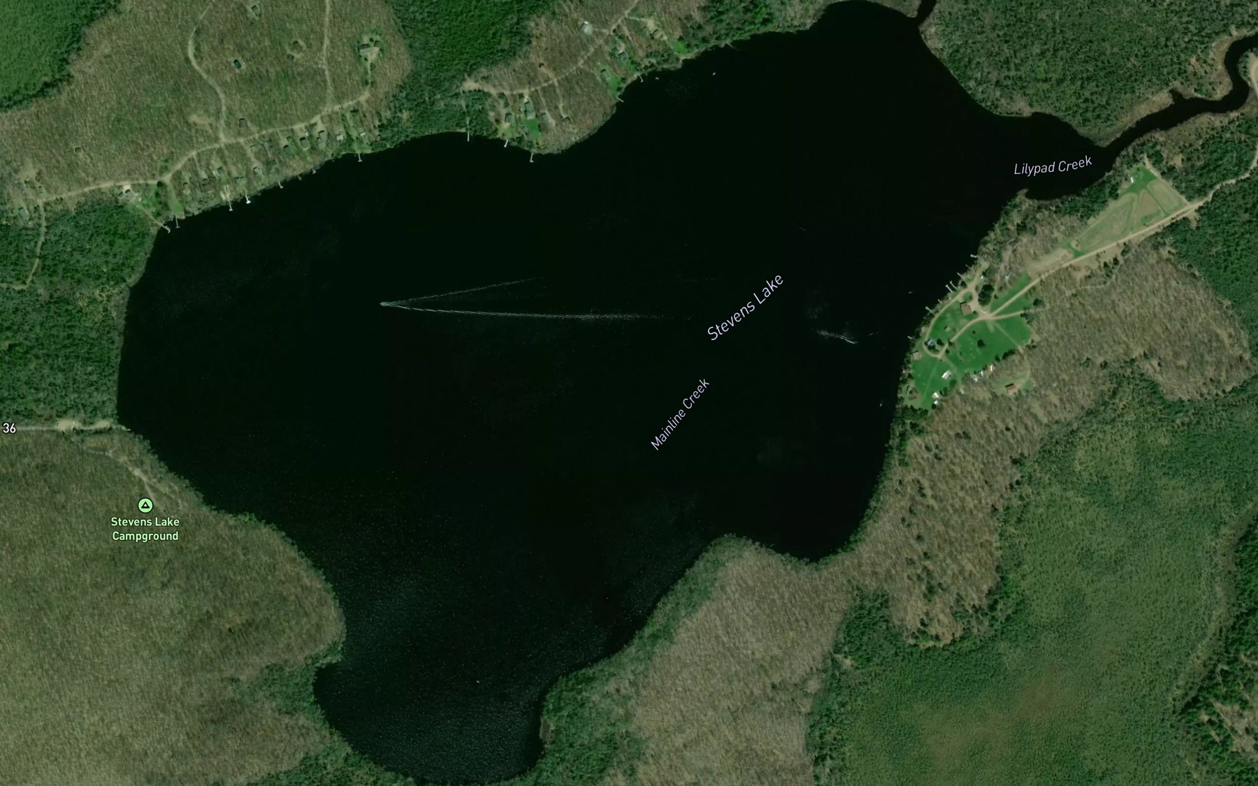 Satellite map of the Stevens Lake