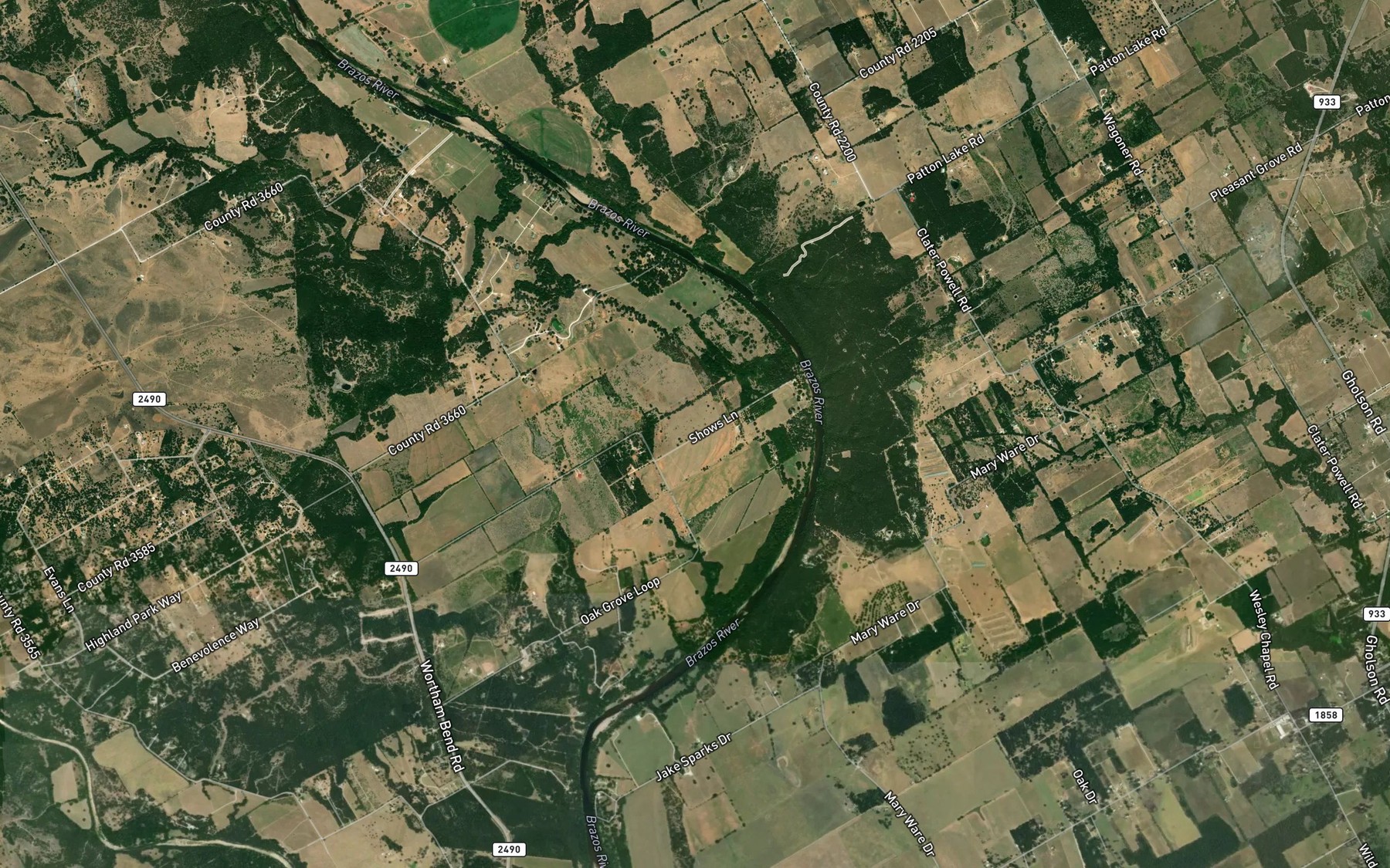 Satellite map of the Wortham Bend