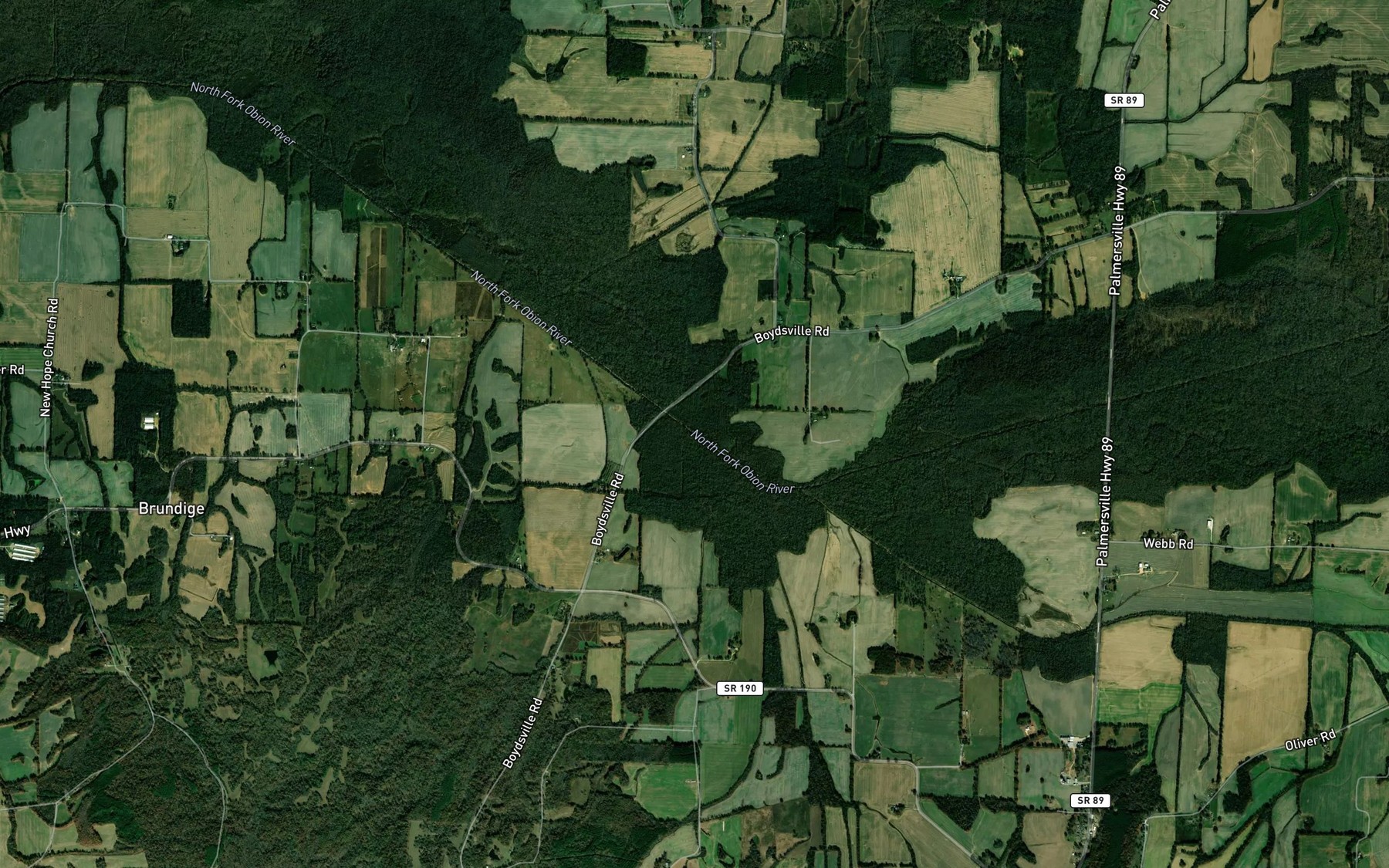 Satellite map of the Thompson Branch
