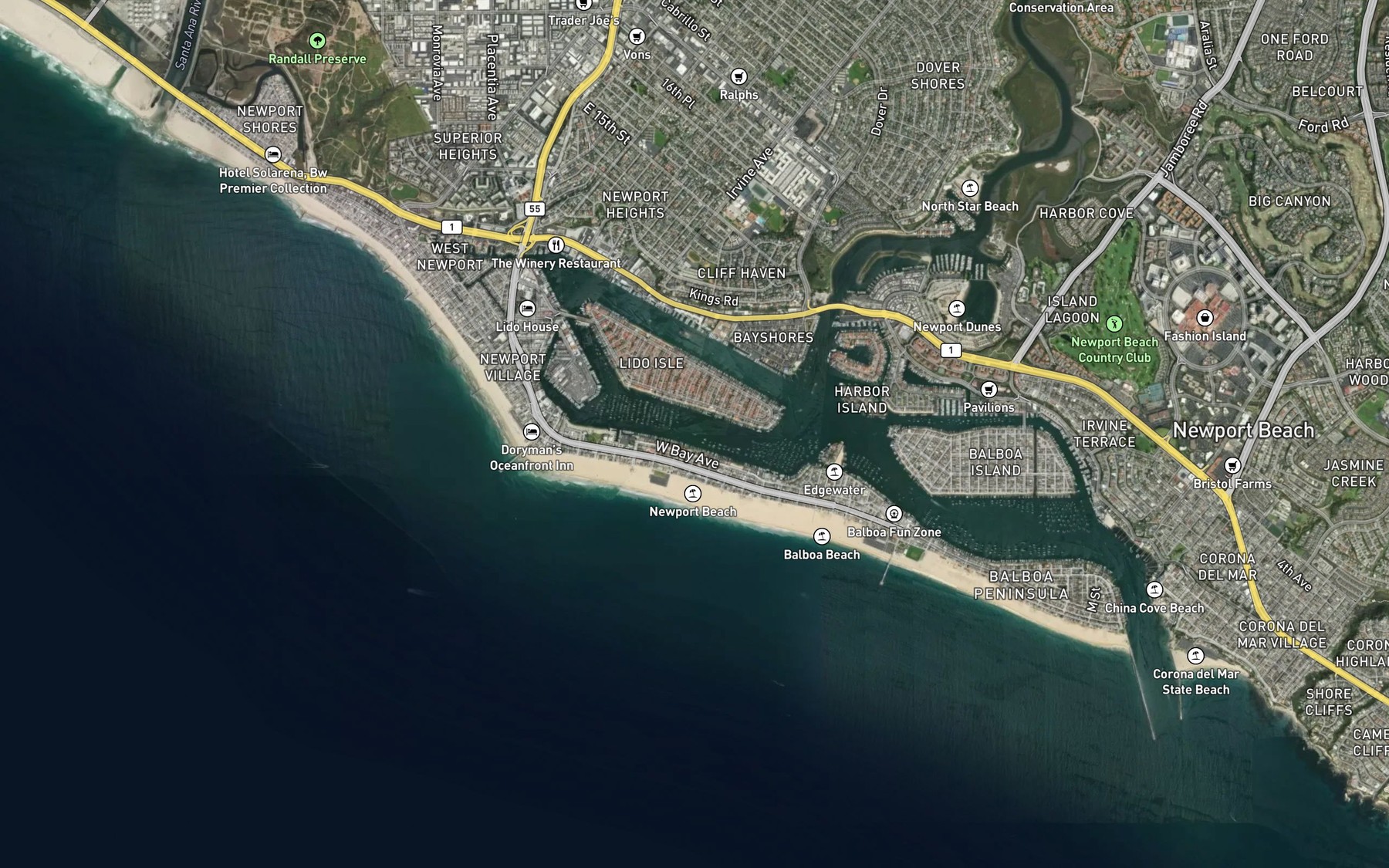 Satellite map of the Newport Channel