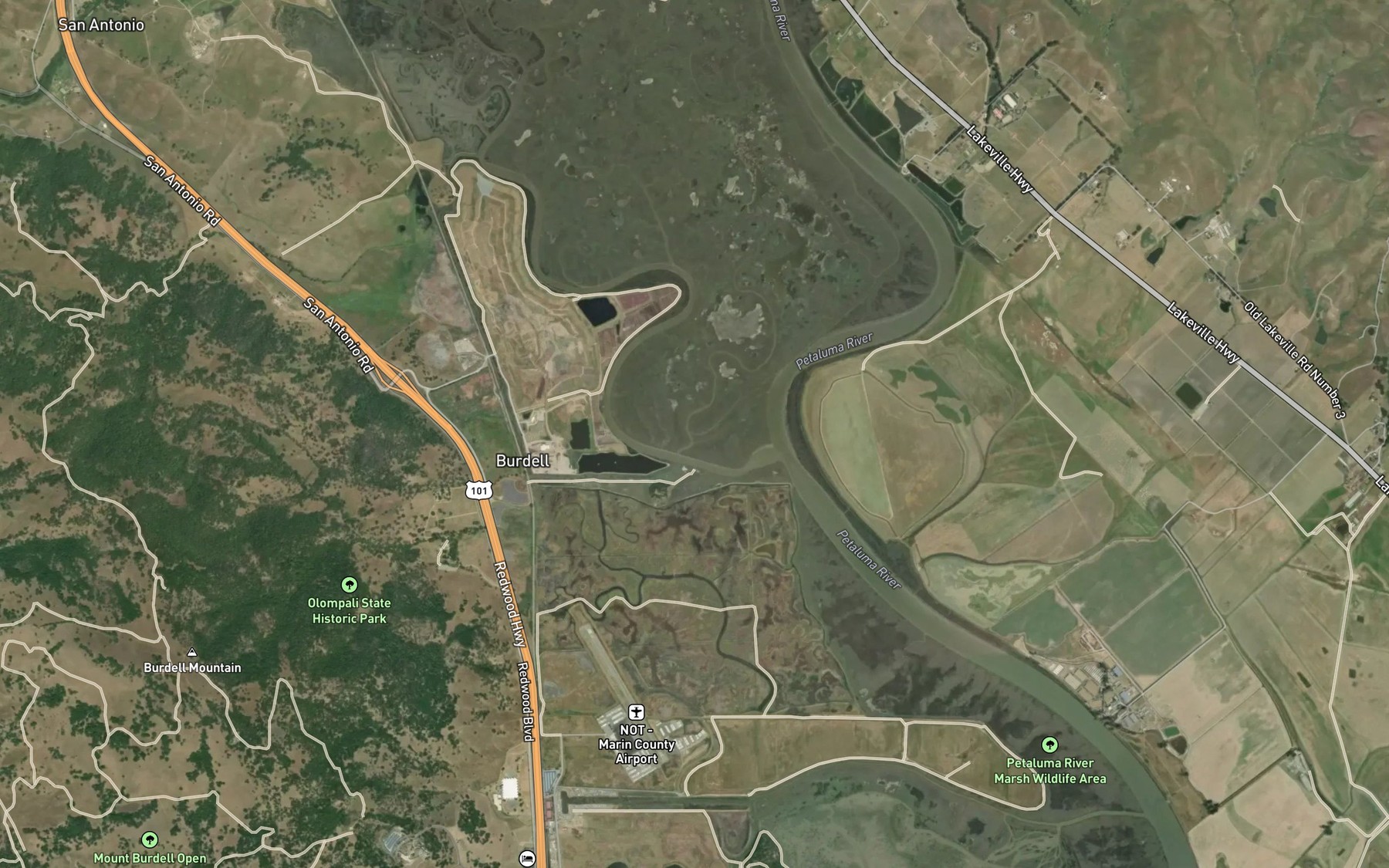 Satellite map of the Donahue Slough