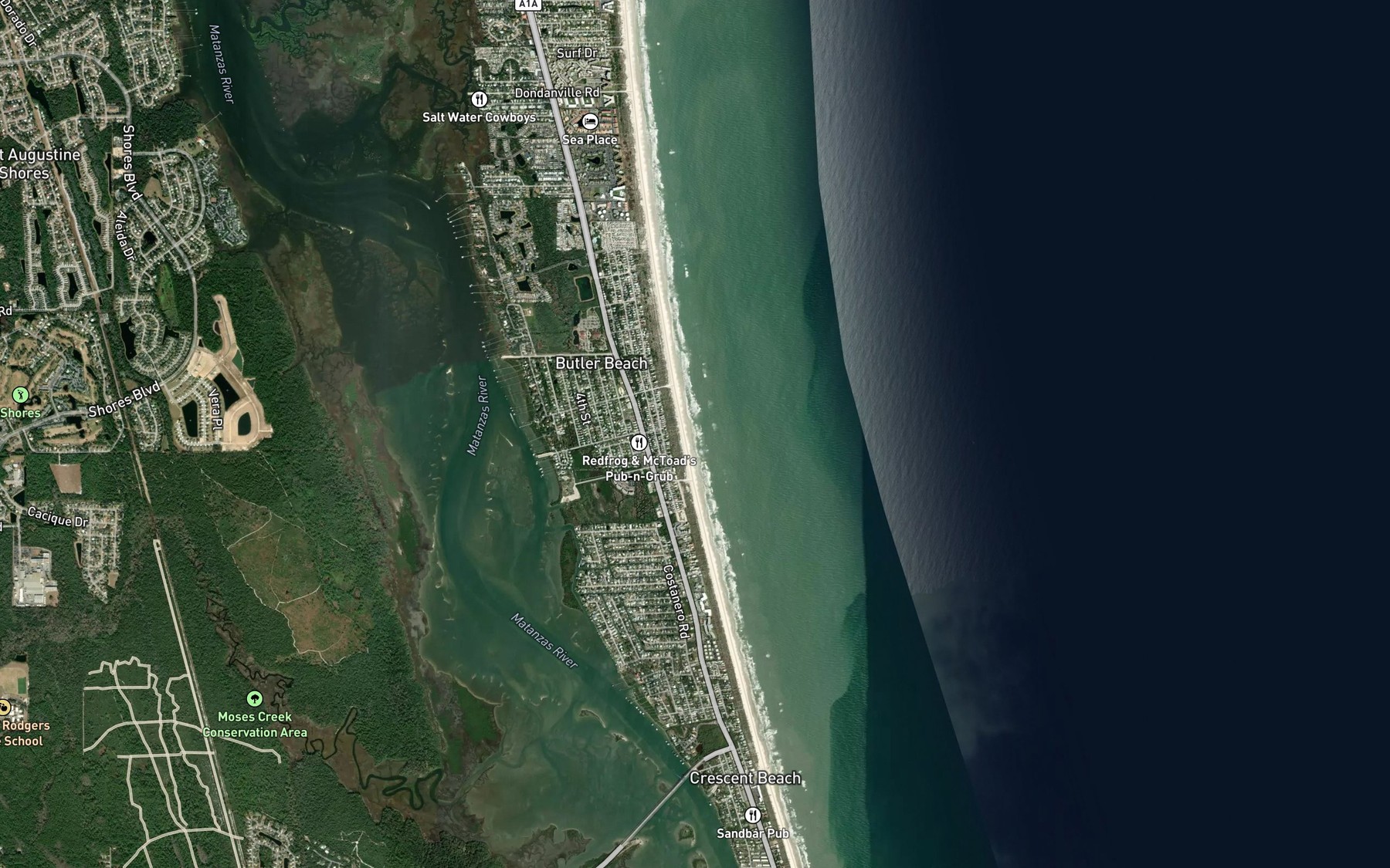 Satellite map of the Butler Beach