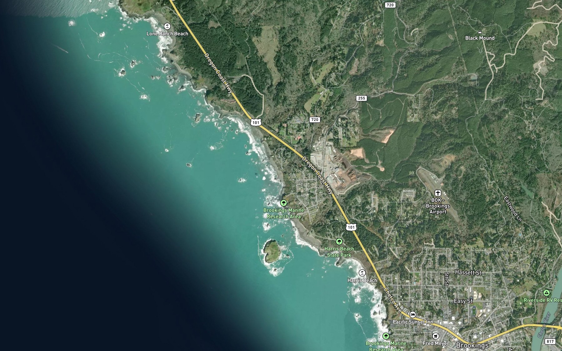 Satellite map of the Shy Creek