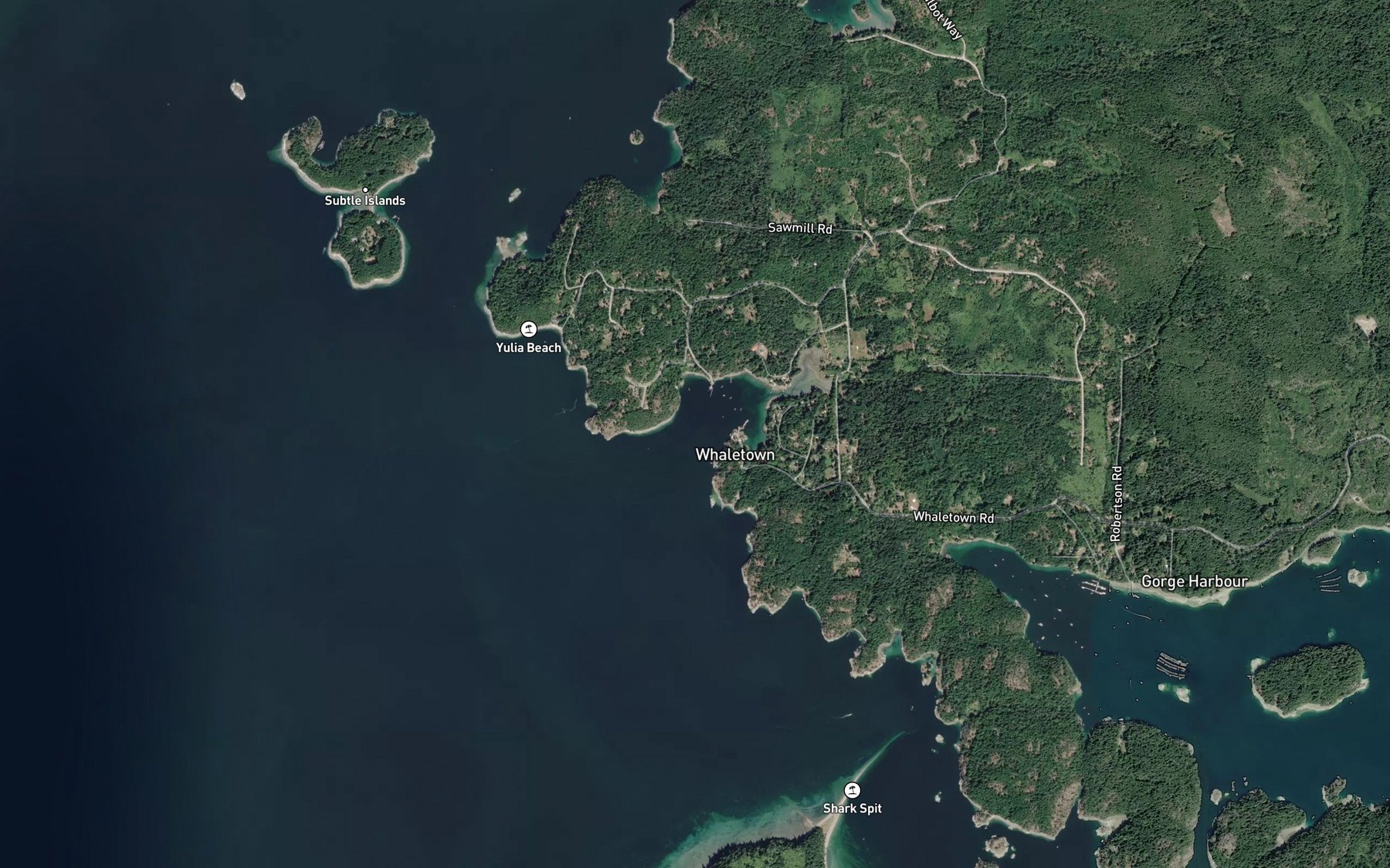 Satellite map of the Whaletown Bay