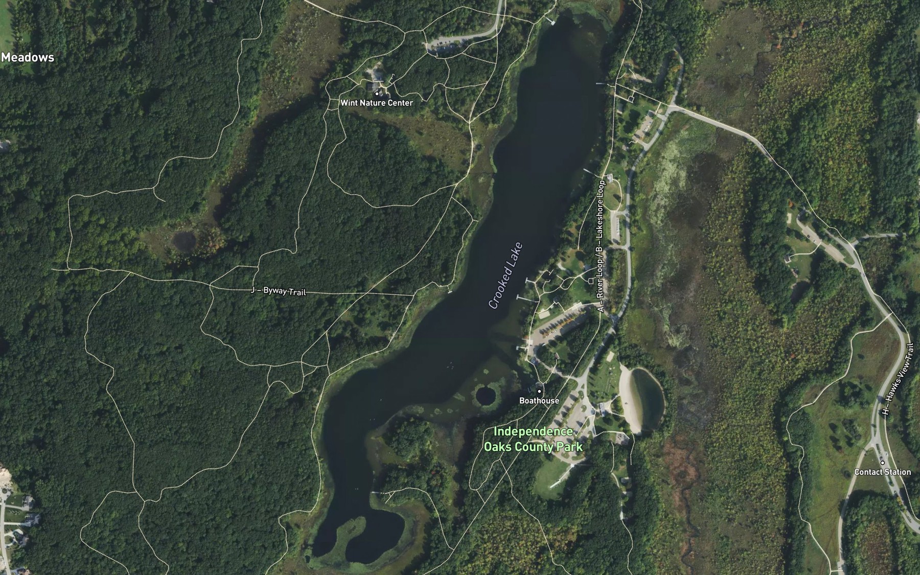 Satellite map of the Crooked Lake