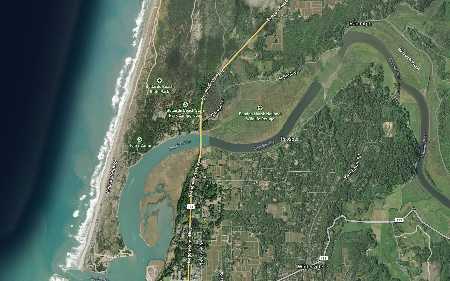 Satellite map of the Fahys Creek