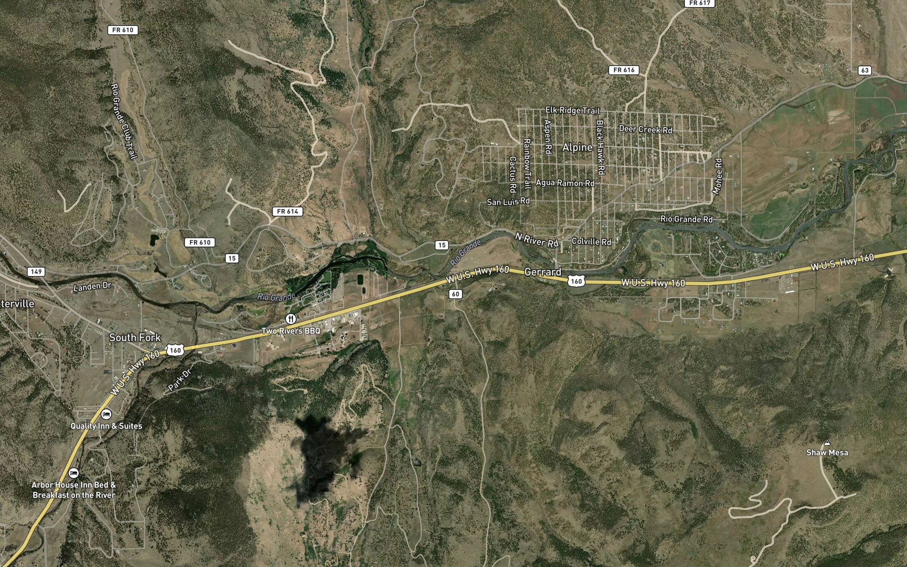 Satellite map of the South Fork Highline Ditch