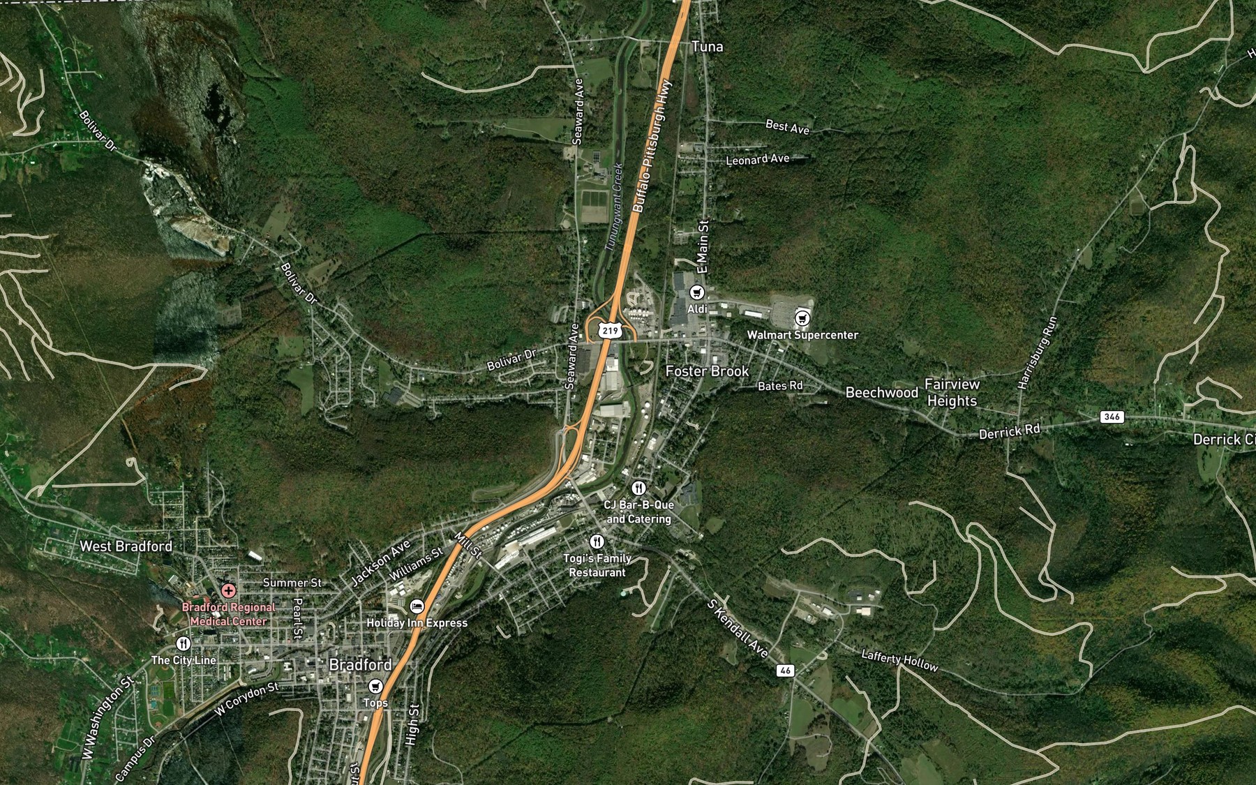 Satellite map of the Bolivar Run