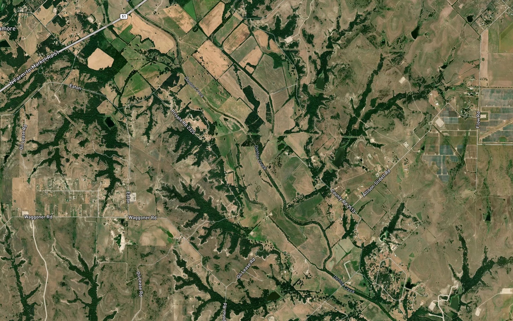 Satellite map of the North Pecan Creek