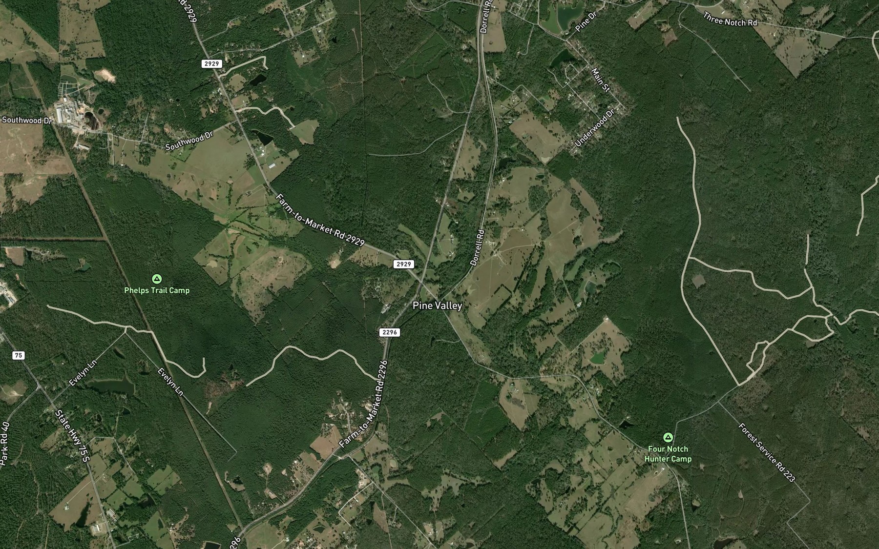 Satellite map of the Mays Creek