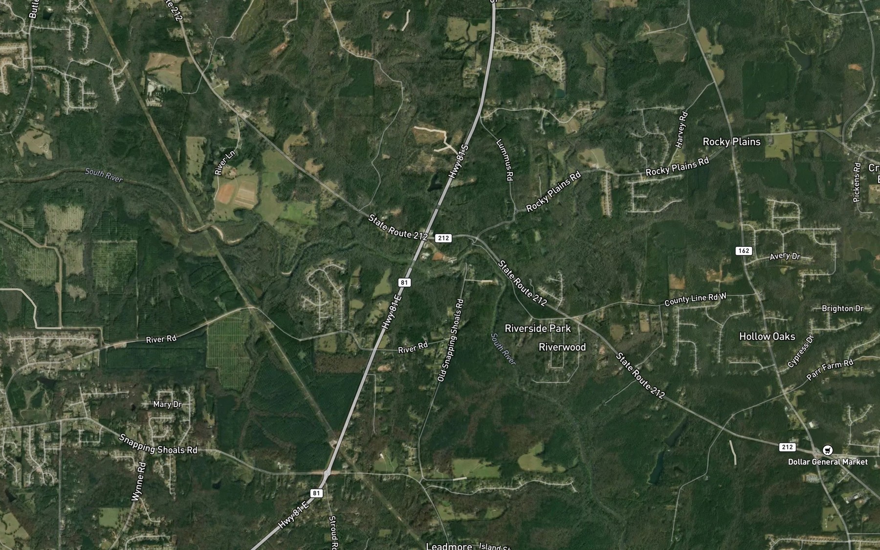 Satellite map of the Snapping Shoals